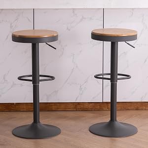 YOUNIKE Wooden Bar Stools for Kitchen Island Modern Adjustable Height Swivel Barstools Without Back Rustic Solid Wood Bar Chairs for Breakfast Counter Island Home Backless Black | Solid Wood Seat & Sturdy Metal Frame, Armless Modern Bar Chairs Backle