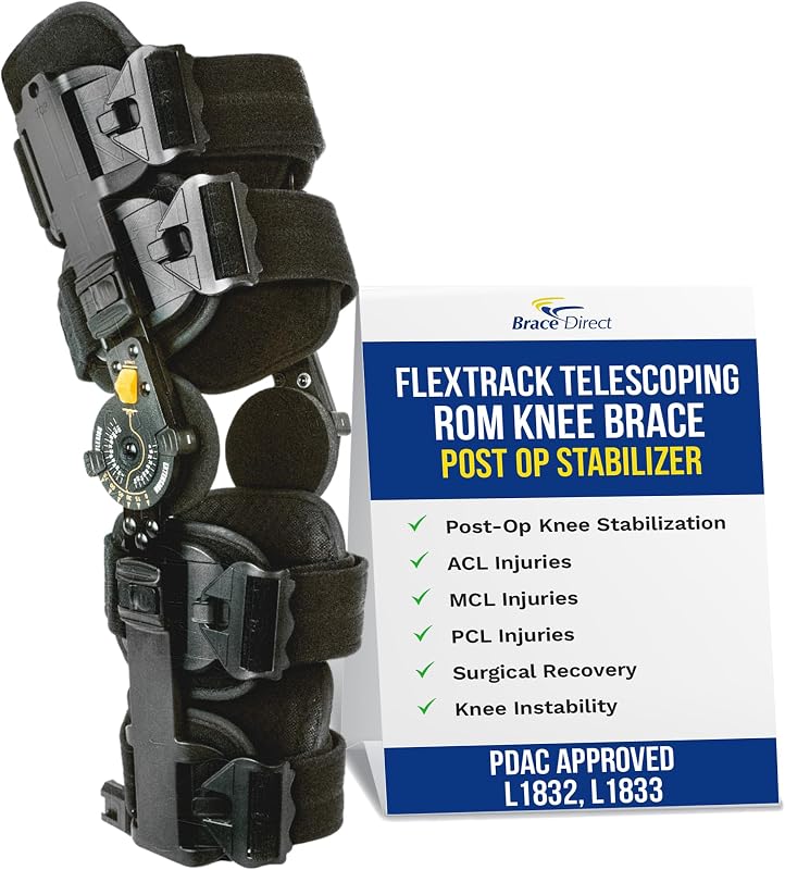 FlexTrack ROM Telescoping Post Op Knee Brace, ACL, MCL L1833 | ROM knee brace that supports LCL, PCL, knee instability & ligament injury after surgery. Telescoping. Men & women