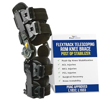 FlexTrack ROM Telescoping Post Op Knee Brace - Adjustable Hinged Stabilizer for ACL, MCL, PCL Injury Recovery & Surgery Support - L1832 L1833
