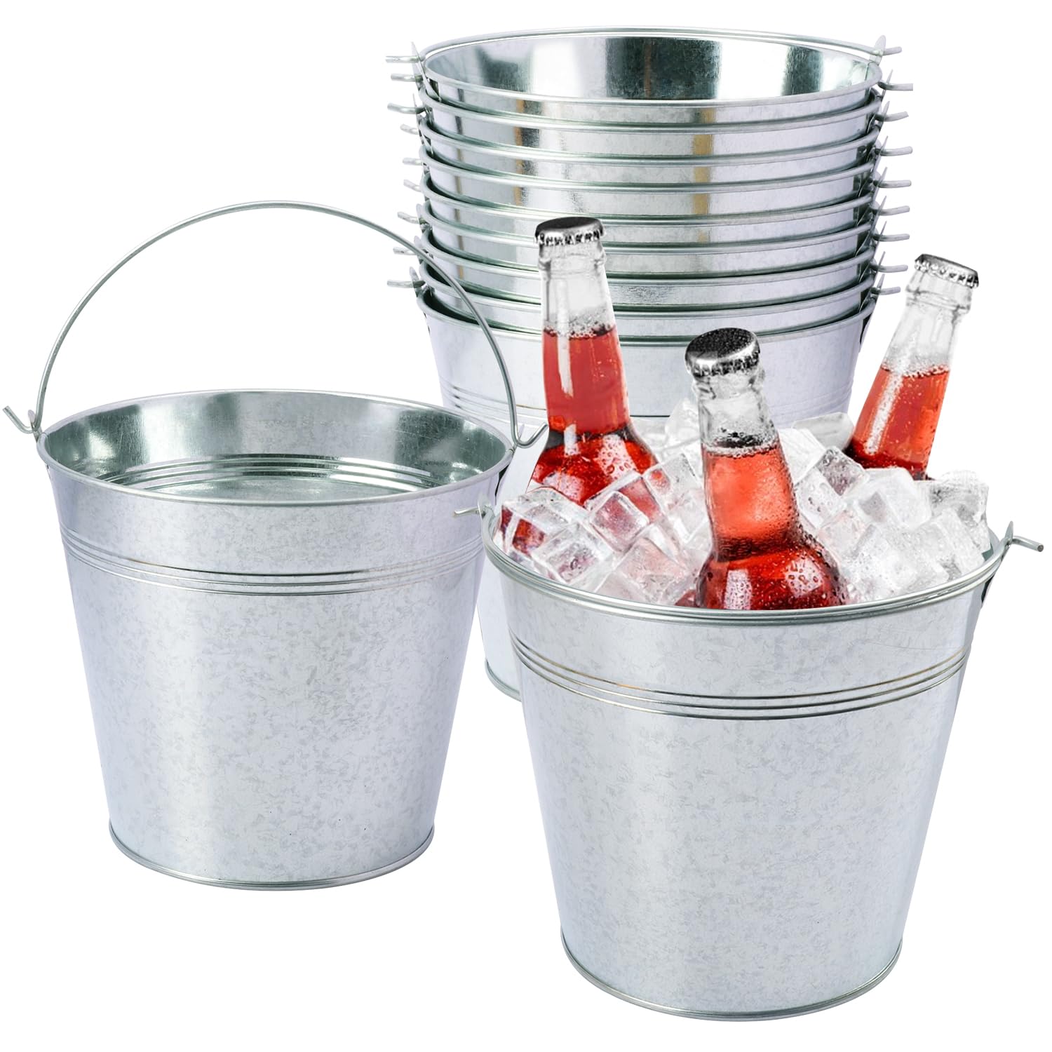 Biugaaufai 10 Pack 7 Inch Galvanized Metal Buckets with Handles, Rustic Metal Ice Buckets for Party Decor, Wedding Favors, Home Decor, Classroom