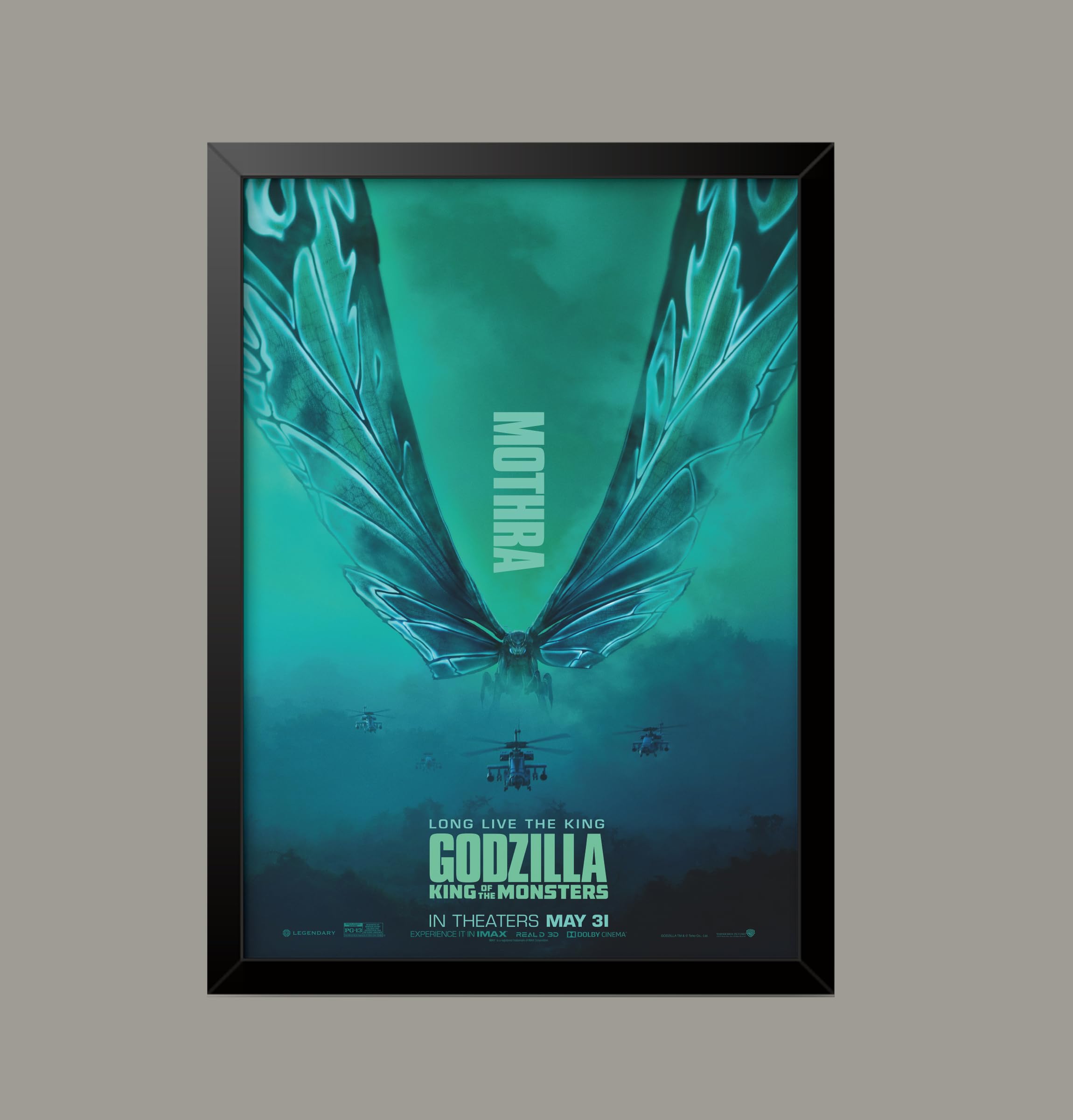 Godzilla King of Monsters Mothra Reproduction Classic Movie Film and Theatre Poster wall art print (A4 Framed - Black Frame)