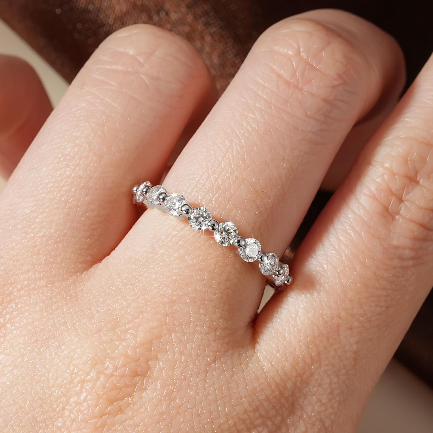 3mm Full Moissanite Eternity Ring Wedding Band for Women, 1.8CTTW D Color VVS1 Clarity Moissanite 14K Gold-Plated Wedding Ring for Wife Mom Anniversary Birthday Gifts