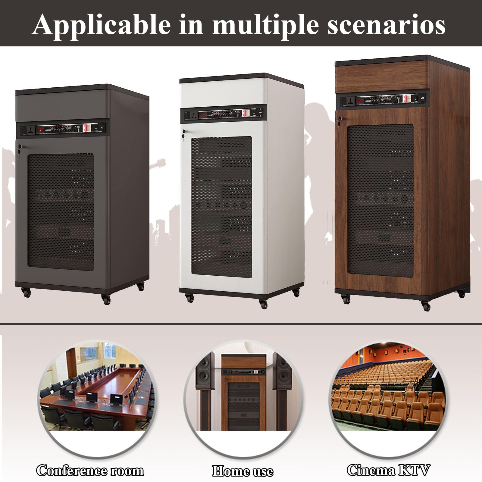 Rack Audio Professionnel 12U Lourd sur roulettes - Meuble pour Home Cinéma & Studio, Parfait pour Ampli, Équipement KTV Et Matériel Audio(Gray,4 Tier)