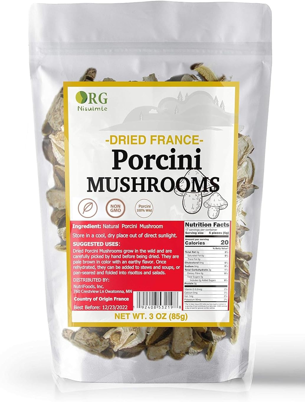 Orgnisulmte Dried Porcini Mushrooms New Season French Wild Porcini Mushroom Premium Vacuum Pack 3Oz (85g)