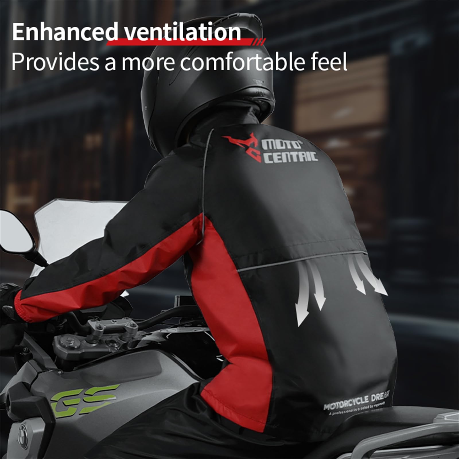 MOTOCENTRIC Traje de Lluvia para Moto 2 Piezas, Chubasquero Impermeable y Transpirable con Tiras Reflectantes, Conjunto de Chaqueta y Pantalón Cortavientos para Motorista Hombre Mujer