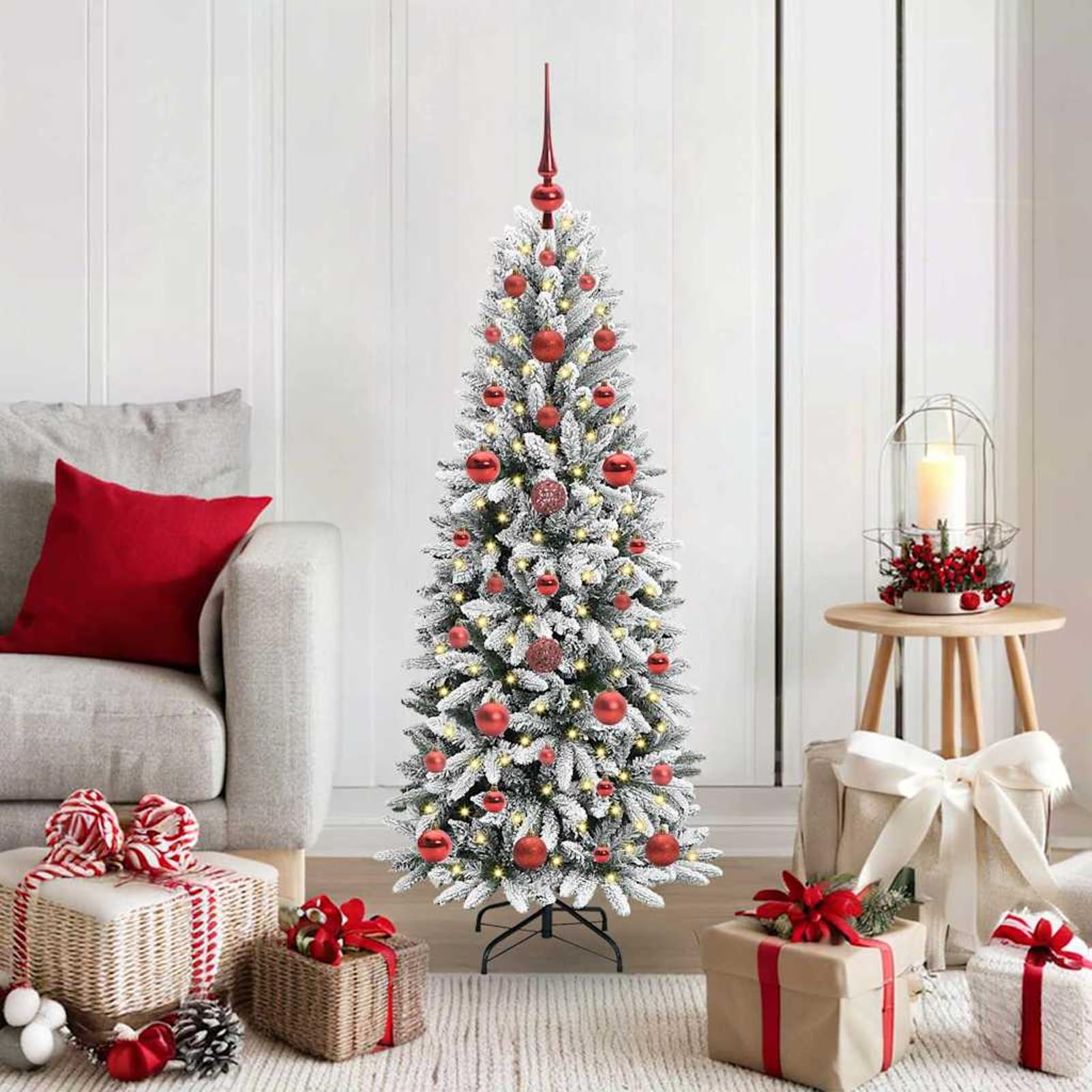 Gecheer Albero di Natale artificiale Bianco, design funzionale con luci LED calde, 53 x 53 x 120 cm, PVC alta qualità, look realistico per decorazioni festive e atmosfera accogliente