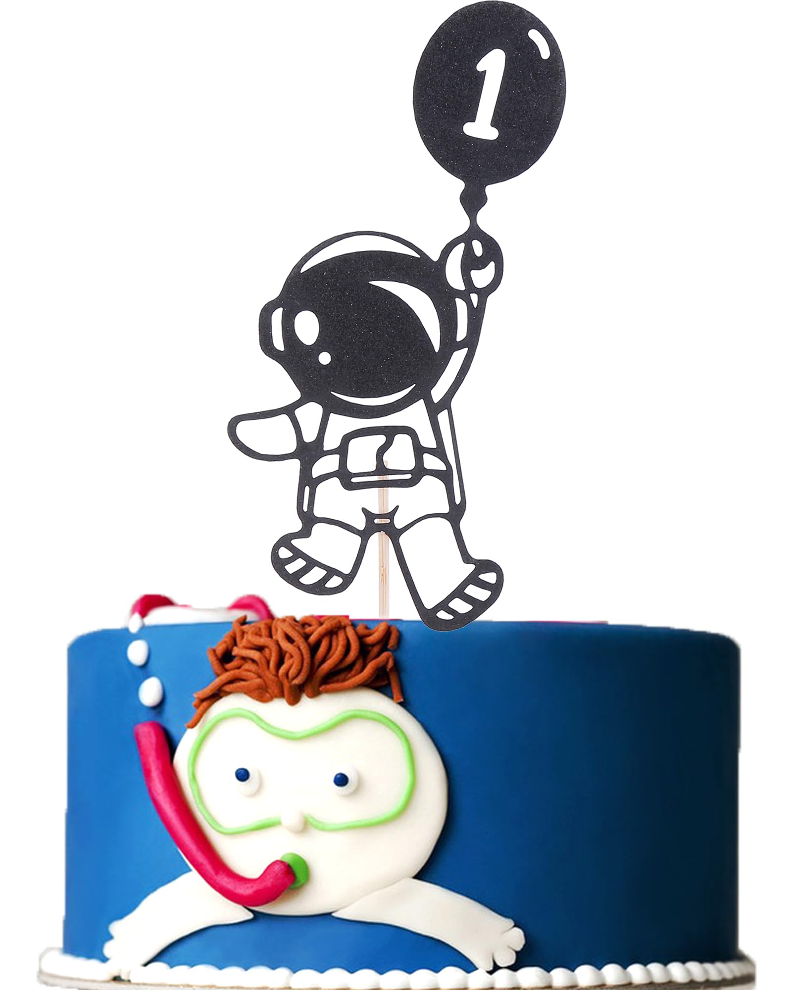Astronaut Cake Topper 1st Birthday - First Trip Around The Sun Cake Topper, Black Glitter Outer Space One Birthday Themed Party Decoration
