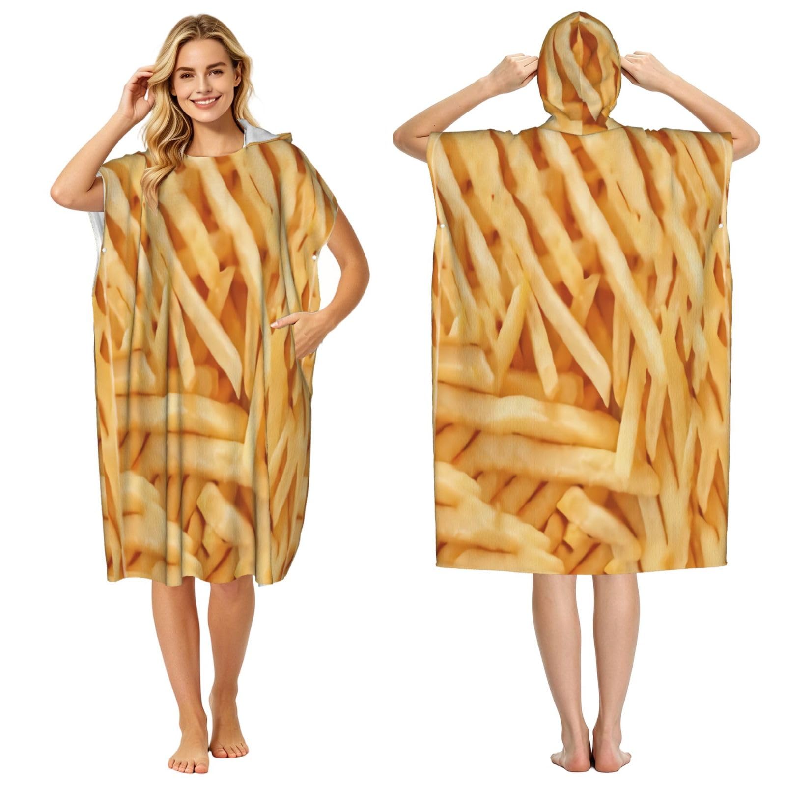 Poadnly French Fries, Adult Hooded Beach Towel 90 x 110 cm,Changing Bath Robe, Surf Poncho Towel For Women Men