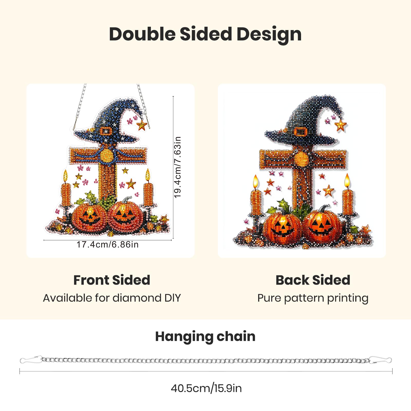 GHHKUD Halloween Diamond Art Hanging Kits for Adults Cross Diamond Painting Dreamcatcher Kits Pendant - Image 4