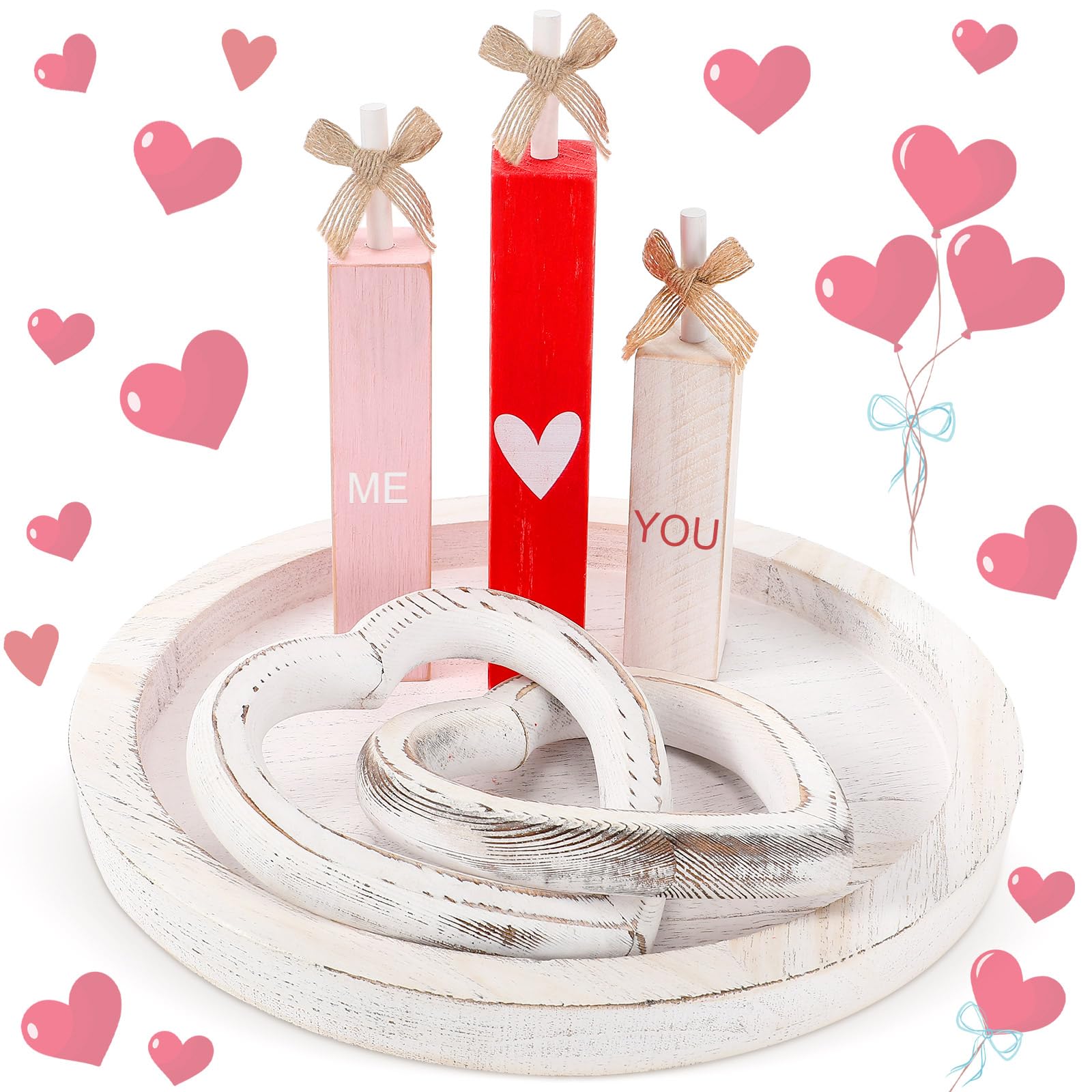 Décoration table Saint-Valentin vintage en bois | Lot de 5 centre de table rustique