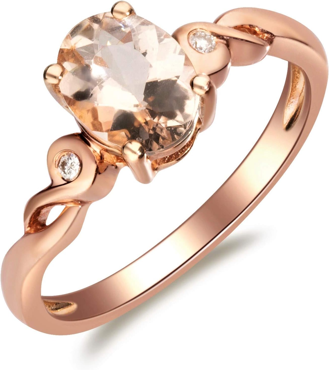Gin and Grace 10K Rose Gold Genuine Morganite Ring with Diamonds for women | Ethically, authentically & organically sourced (Oval-cut) shaped Morganite hand-crafted jewelry for her | Morganite Ring for women