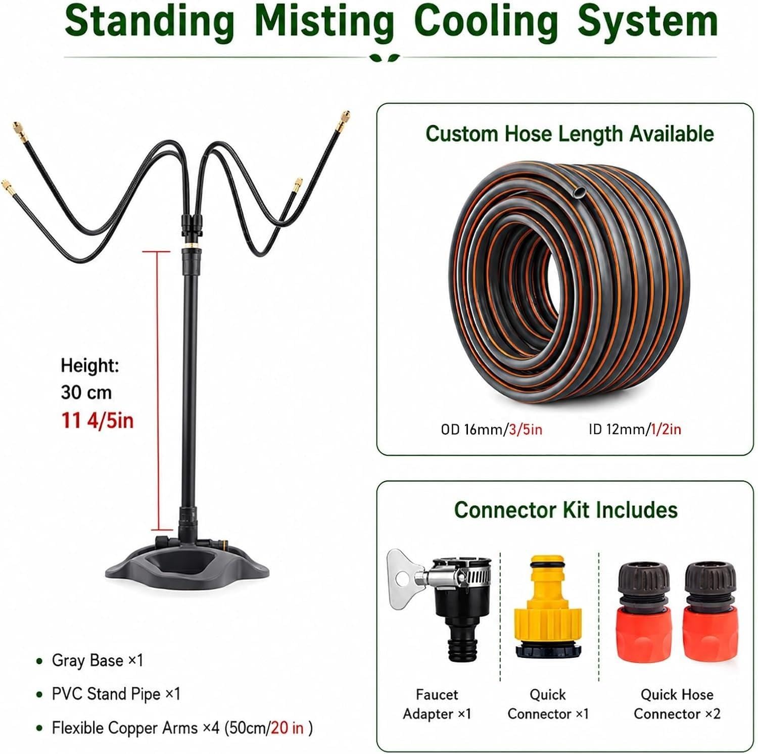 Sistema Irrigazione a Risparmio Idrico Misters piegabili per patio esterno, Ugello in ottone rotante, Sistema di irrigazione giardino giardino giardino(30m/98ft)