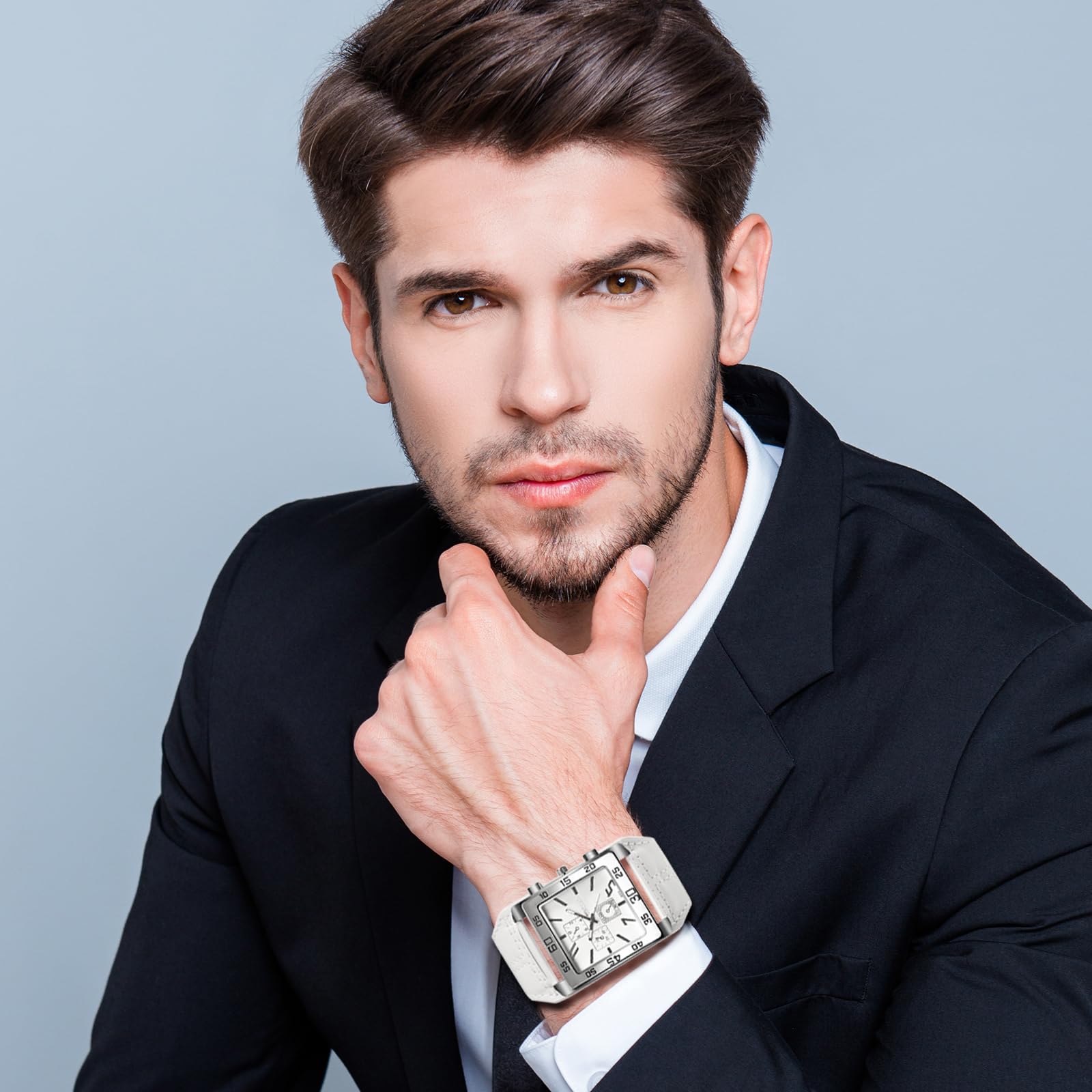 Avaner Men's Square Watch, Oversize Steampunk Watch, Leather Strap Big Face Watch