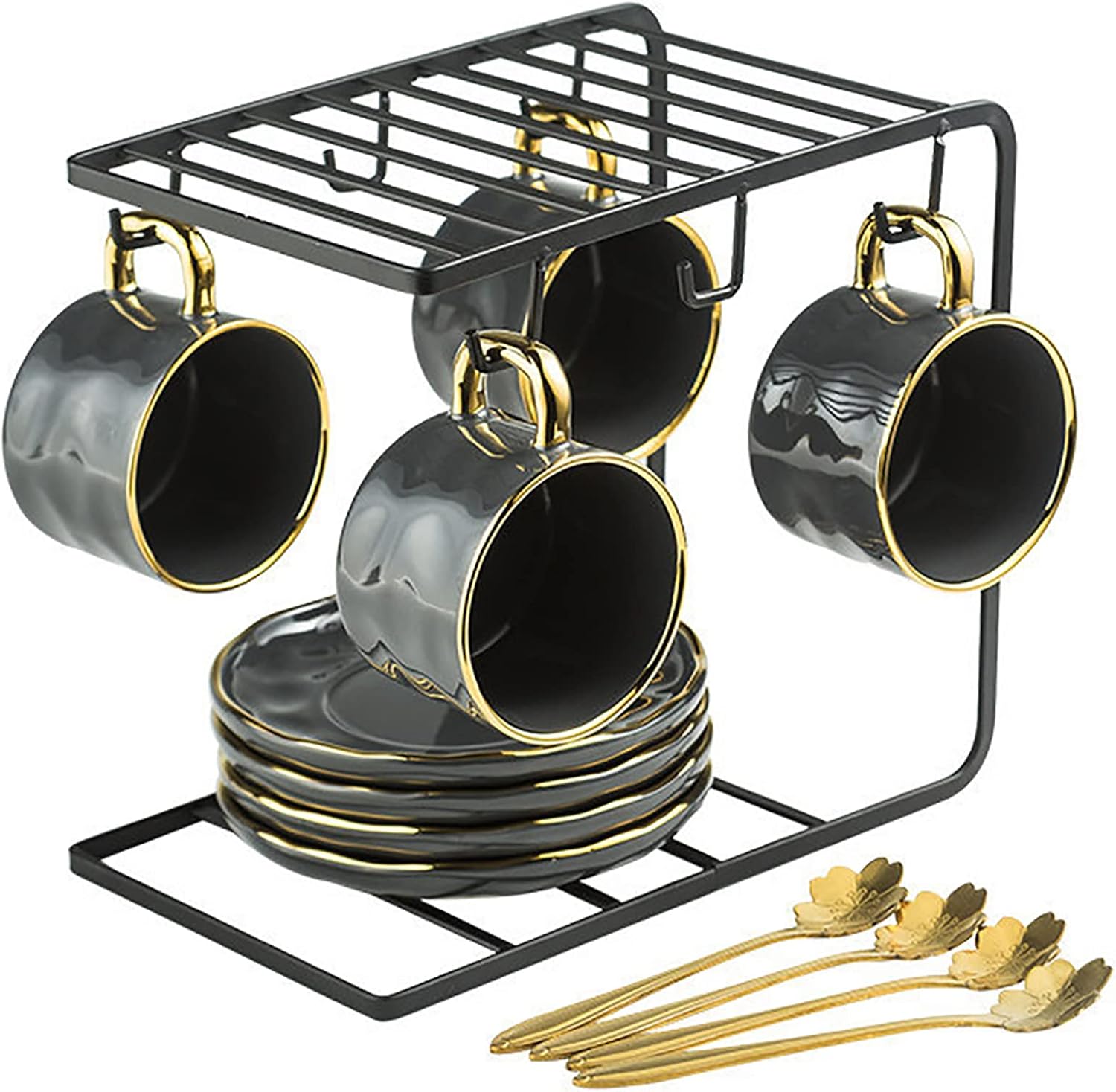 英国ヴィンテージ磁器ティーカップ、セラミックコーヒーカップ、ディスプレイスタンド付きコーヒーカップ付きクリエイティブティーセット、ラ