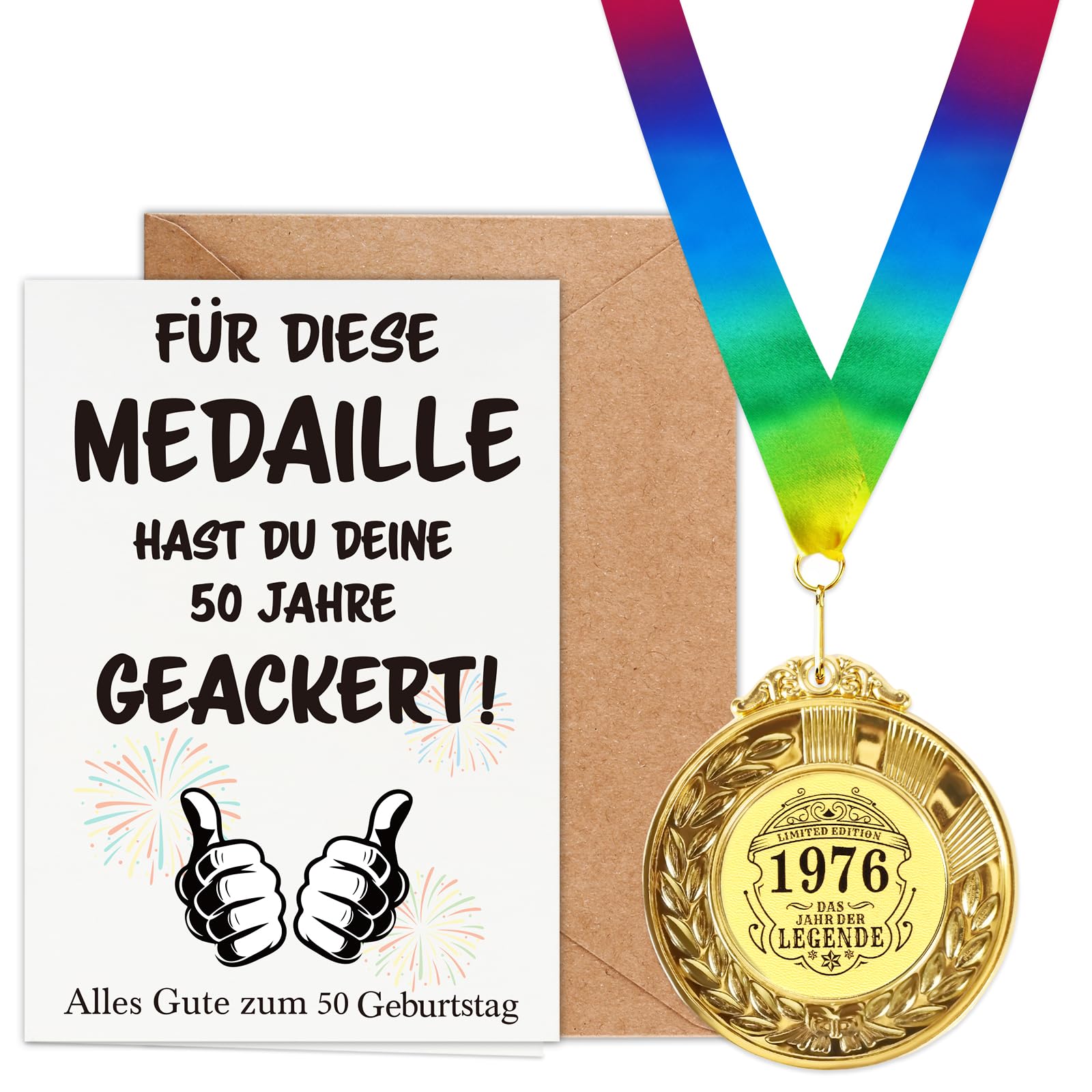 WenmthG Geburtstag Geschenk mit Medaille, Geburtstagskarte, Umschlag - Geburtstagsgeschenk für Männer und Frauen