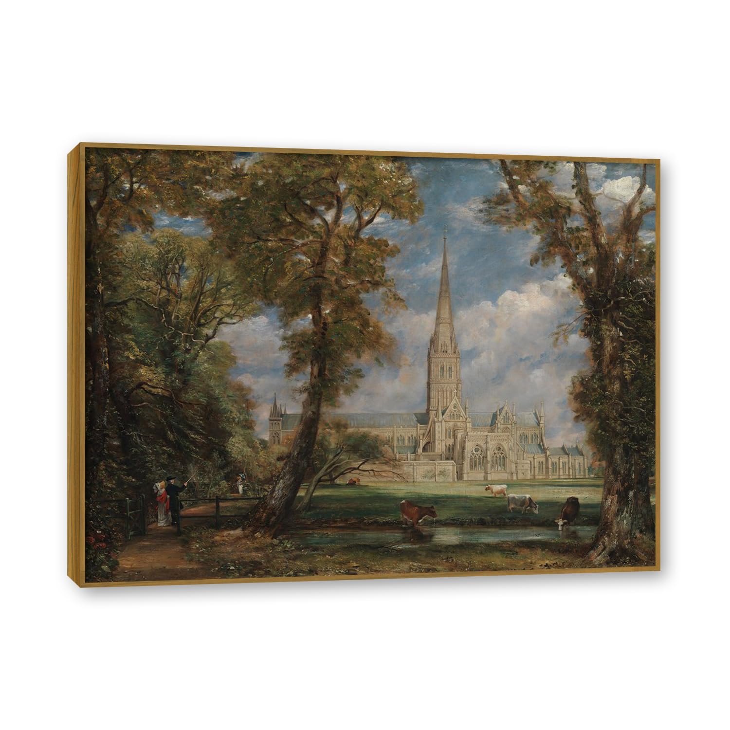 NHLDZYH Rama z drewna tekowego Reprodukcja Johna Constable'a, (bez tytułu 17), obraz angielski romantyczny styl, idealny na świąteczne prezenty i dekoracje. 70 x 90 cm