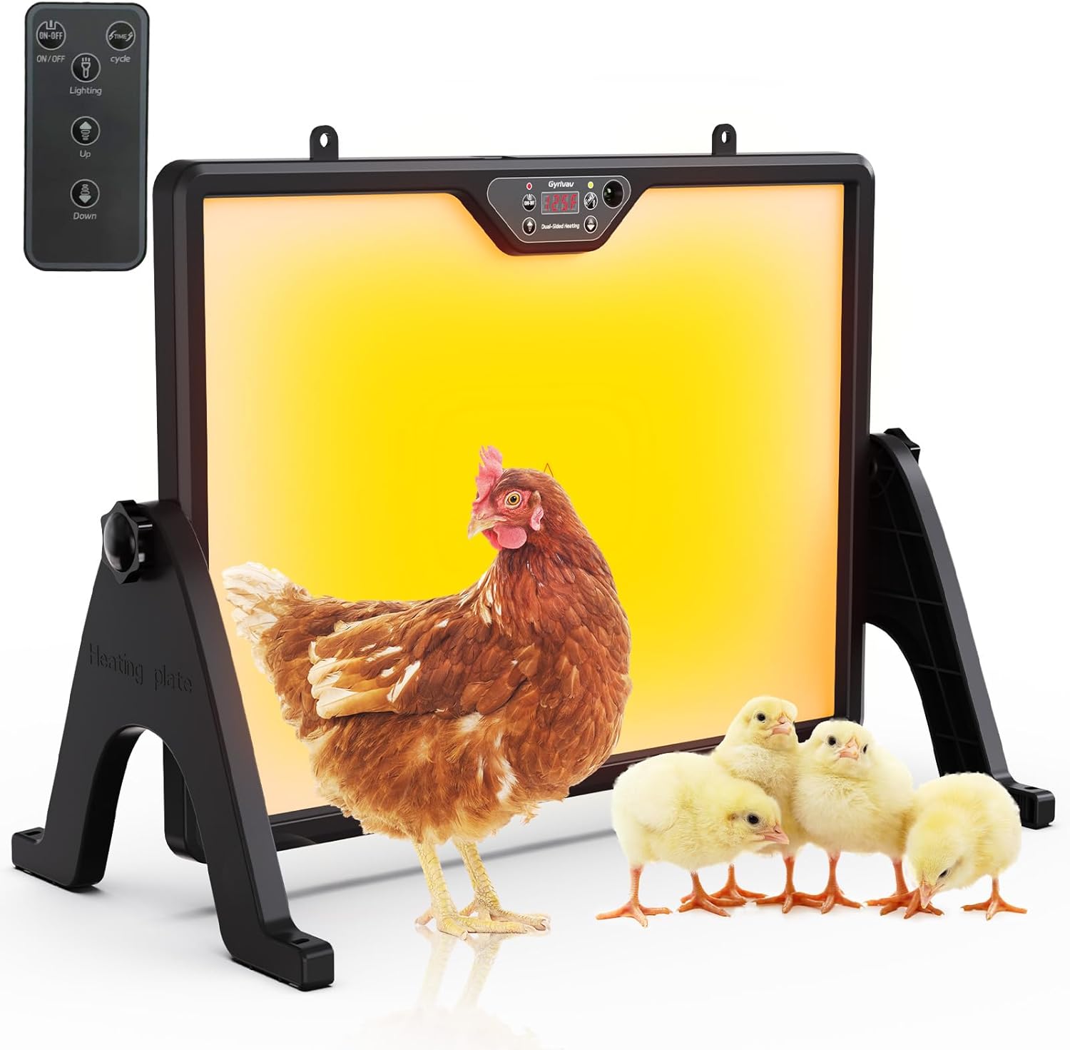 Brooder Plate for Chicks with Remote Control, Double-Sided Chick Heat Plate, Night Light, 4 Timer Modes, LED Light, Adjustable Angle & Temp Display, 180W for Chicks/Ducks/Cats/Dogs (Black)