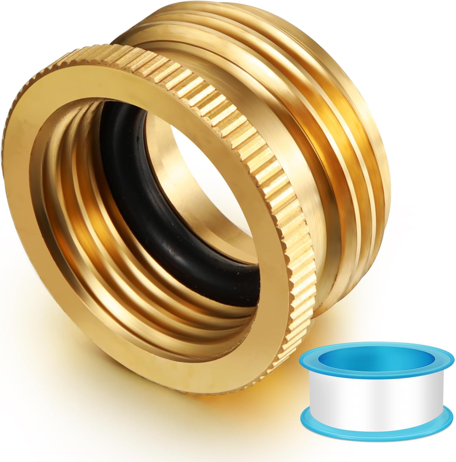 Solid Brass Garden Hose Adapter, 3/4" NPT Male Connector x 1”GHT Female Garden Hose, 1 Inch Male Pipe Fittings Thread to 1.3 Inch Female Adapter Thread, with Rubber Gasket