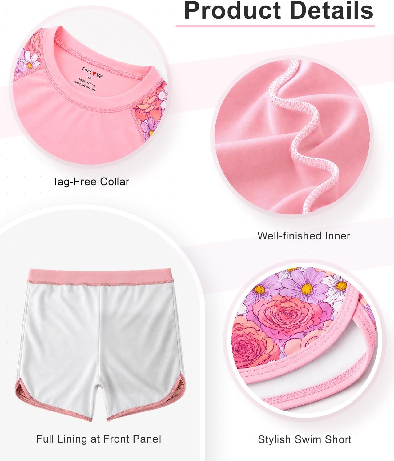 weVSwe UPF 50+ Girls Swimsuit, Short Sleeve Sun Protection Rash Guard, Two Pieces Quick Dry Swimwear Beachwear 2-14 Years