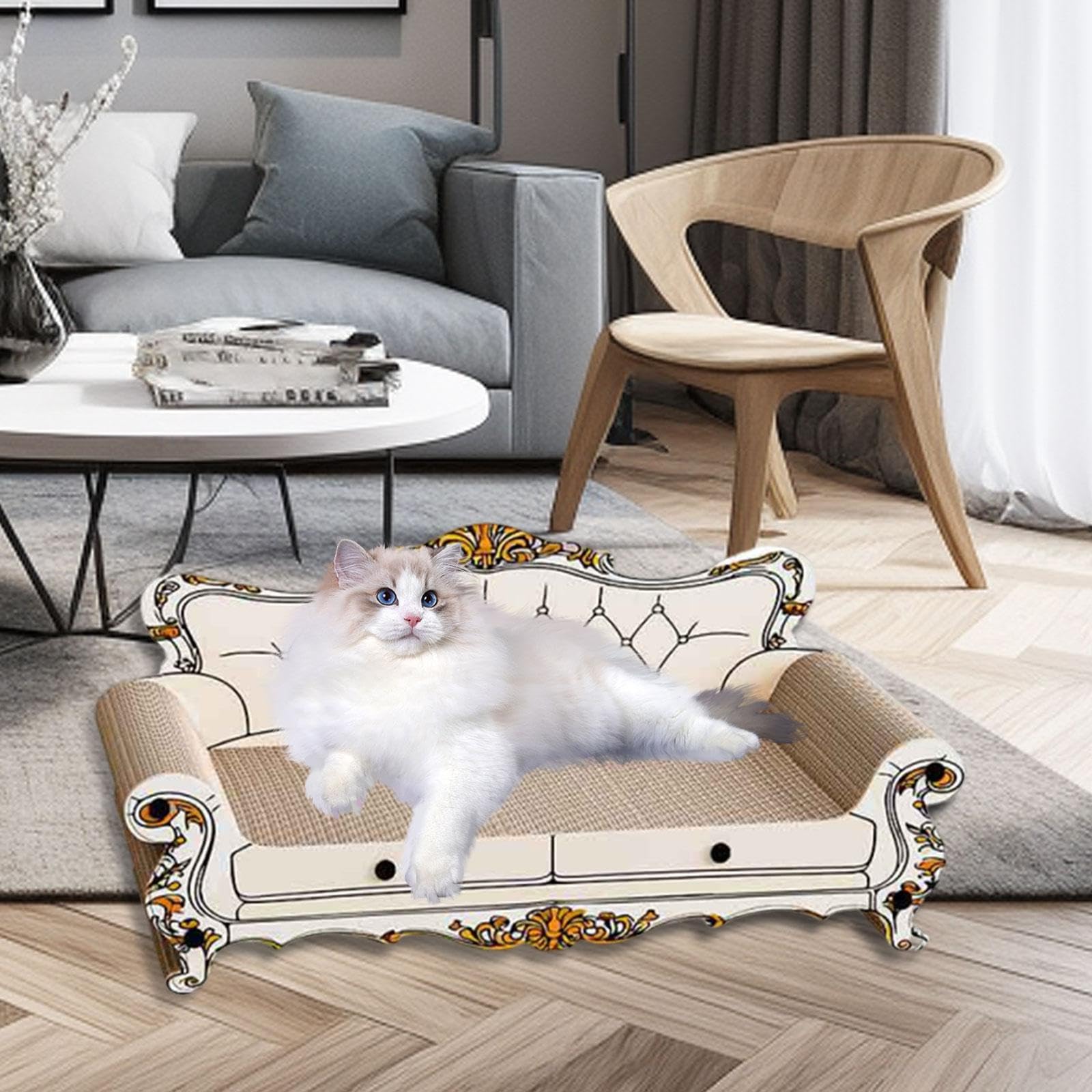Griffoir pour Chat, Canapé-lit, Chaise Longue, Tableau Interactif, Accessoire en Carton Robuste, Fonction de Protection, Idéal pour Le Divertissement, Style A