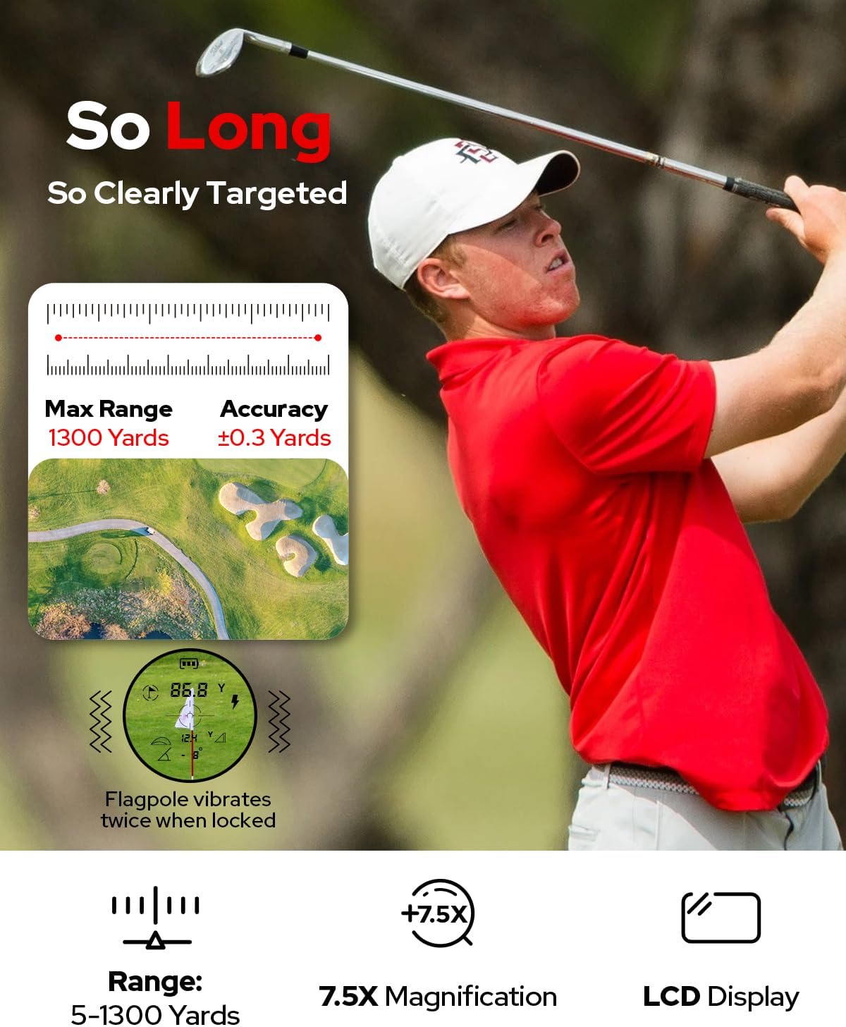 Golf Rangefinder with Slope, 1300 Yards Laser Range Finder Golf, 7.5X Magnification Flag Pole Locking Vibration Rechargeable Range Finders with Magnet Golf Accessories for Men Women Sightflag GF1 - Image 5