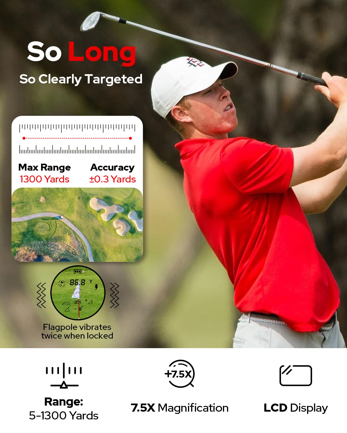 Telémetro de golf con pendiente, 1300 yardas láser para caza, aumento de 7.5X, mástil de bandera, bloqueo de vibración, buscadores de rango recargables con imán, accesorios de golf, regalo para