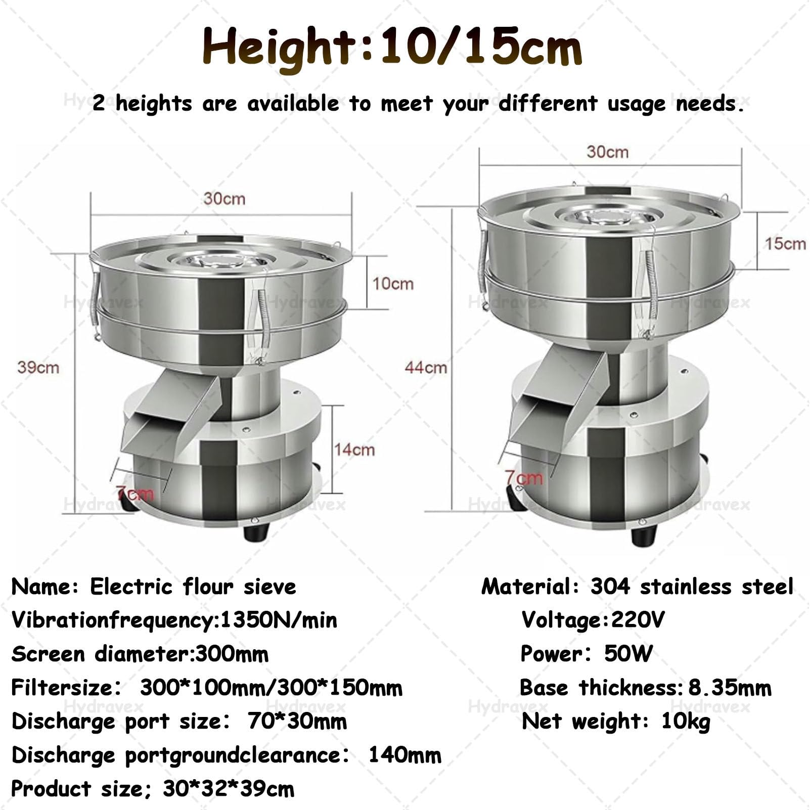 Tamiz vibratorio de Malla 60/100, tamiz eléctrico para harina, Capacidad de procesamiento de 3 a 5 kg/h, tamiz eléctrico de Acero Inoxidable, agitador automático de tamices. 15cm
