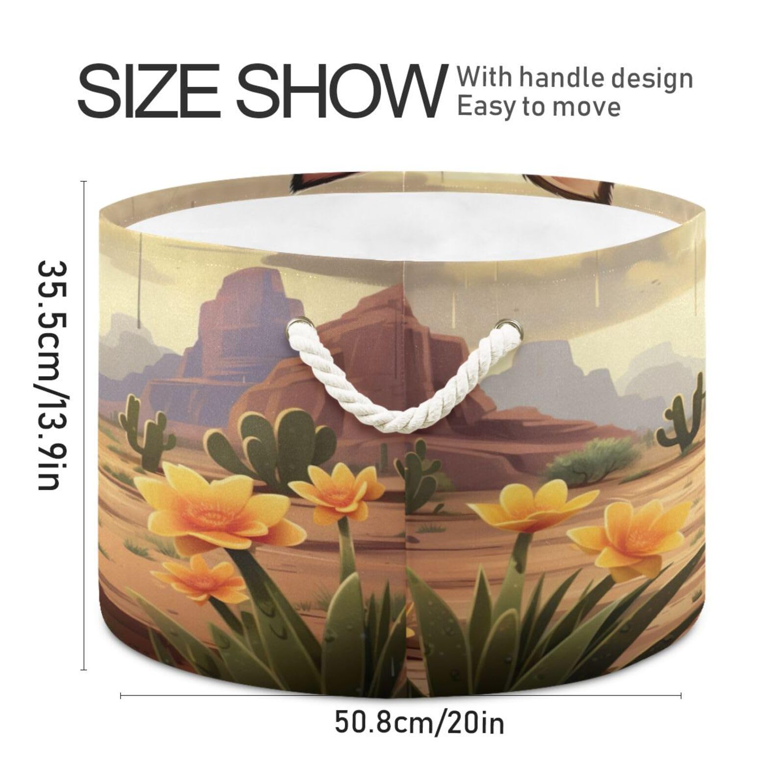 Round Cute Donkey Desert Storage Basket Large Organizer Bin Laundry Hamper Toy Storage Basket with Handle for Nursery Clothes Toys 202b3985