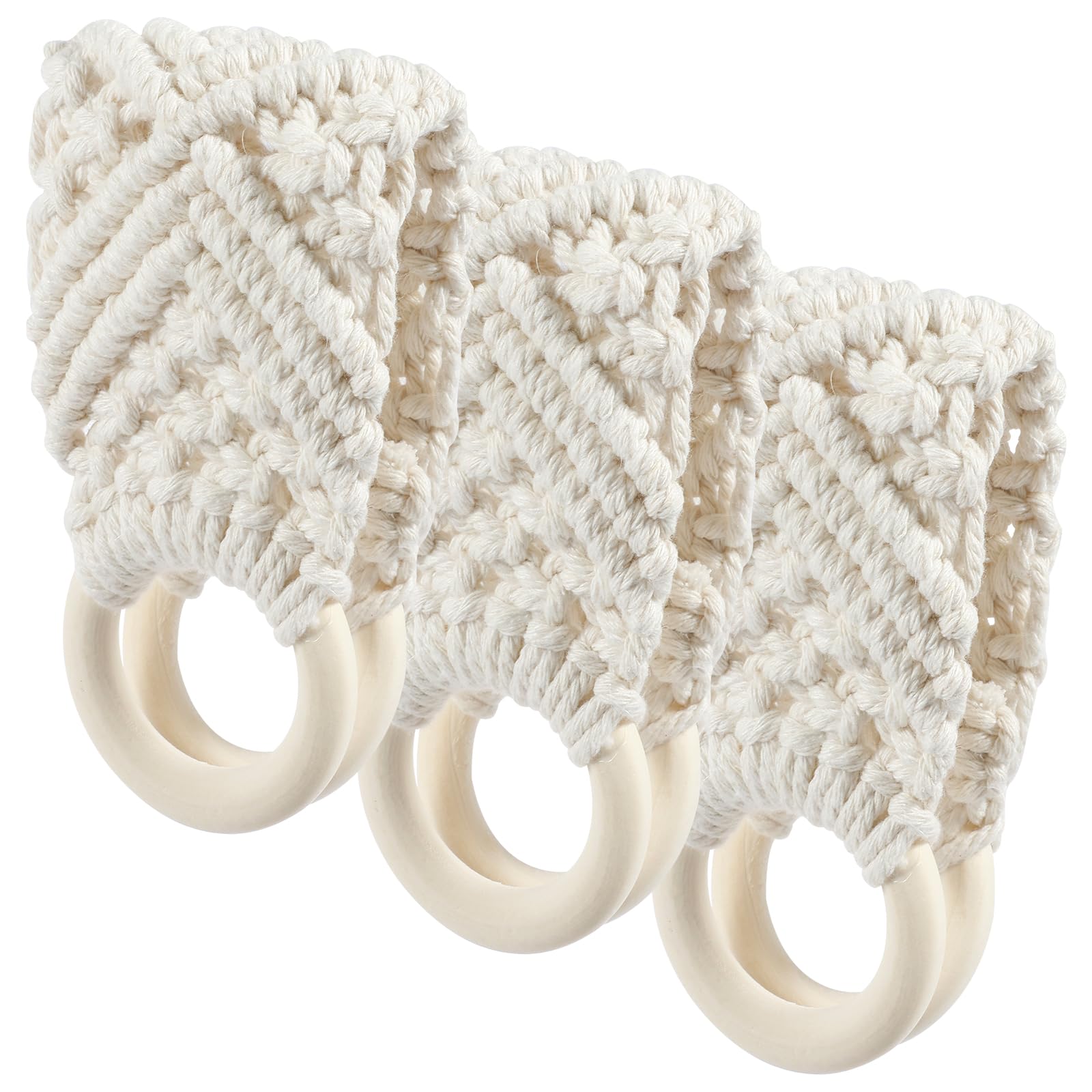 3 Pcs Crochet Towel Holder Rings, Elegant Macrame Hand Towel Holder, Hanging Dish Towel Holder, Easy to Use Knitted Towel Holder with Loop Crochet, Towel Ring Towel Clips for Towels Kitchens (White)
