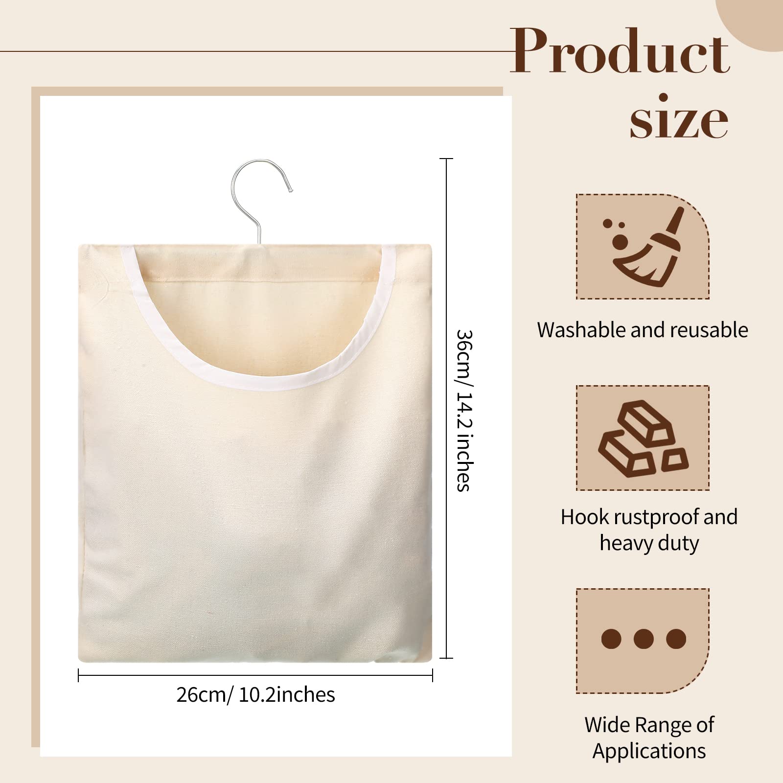 Amazon.com: Eccliy 2 件帆布衣夾袋,附掛鈎,適用於戶外晾衣繩,15 x 11 英吋(約40.9 x 11 公分)夏季洗衣服,別針 固定,便攜式別針懸掛袋,別針收納收納收納器,適用於家庭陽台旅行,米色: 居家與廚房