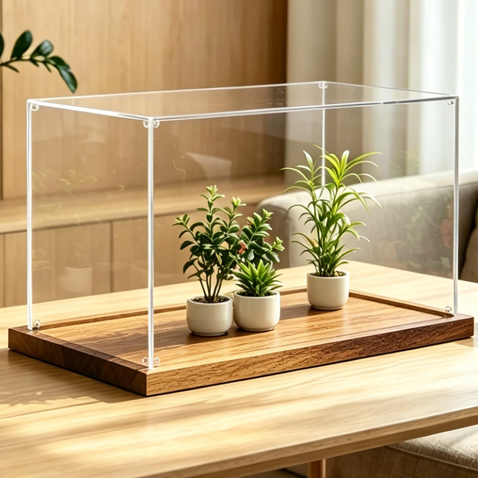 Large Acrylic Display Case Dustproof Boxes 12X12X12 16X16X16 24X24X24 Inch, Figurines/ Collectibles/ Ball Cube Collectibles Show Box, Transparent Cube Display Containers(Brown,16x16x16in/40x40x40cm)