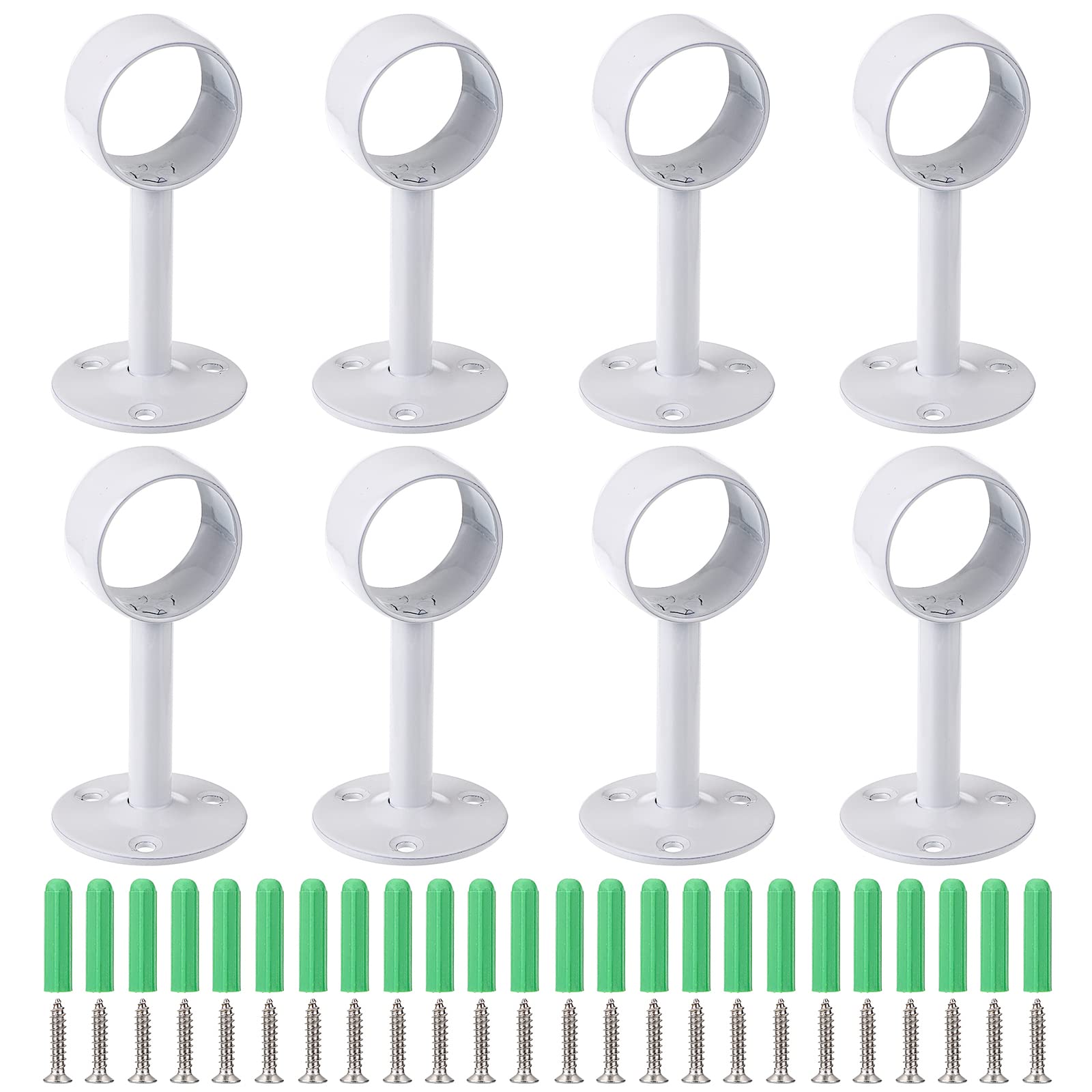 OwnMy 8PCS Ceiling Mount Curtain Rod Brackets 1-1/4 Inch Window Curtain Rod Holders, White Wall Mount Hanging Curtain Rod Holders Closet Wardrobe Rod Support Brackets Metal Curtain Pole Flange Sockets