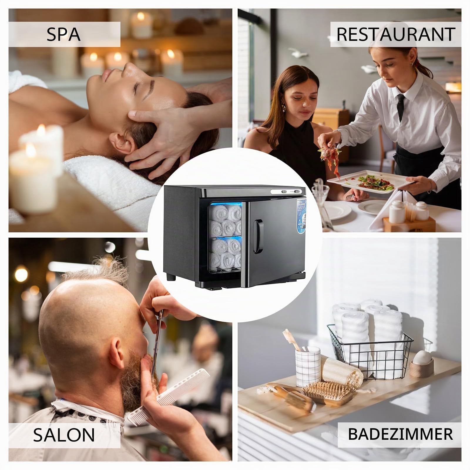 25L Handtuchwärmer, UV-Handtuch Desinfektionschrank, Kompressenwärmer, Heißes Handtuch Sterilisator Kabinett-360° Heizfunktion, Handtuchheizschrank für Schönheit, Salon, Spa (Schwarz)