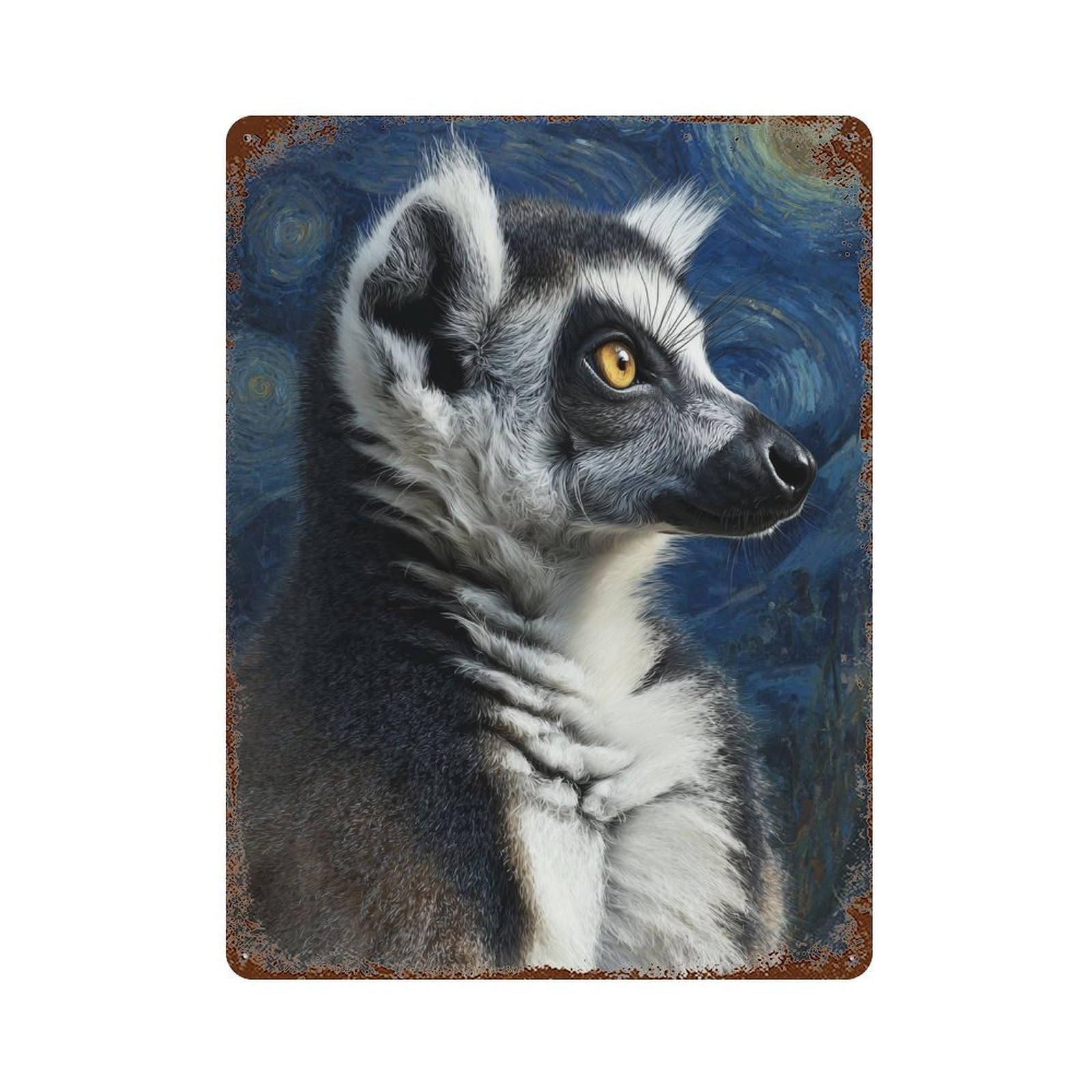 Ring-Tailed Lemur Art Print 15.7"x11.8" Vintage Rust Metal Sign, Novelty Wall Decor for Living Room, Hallway And Home Decor