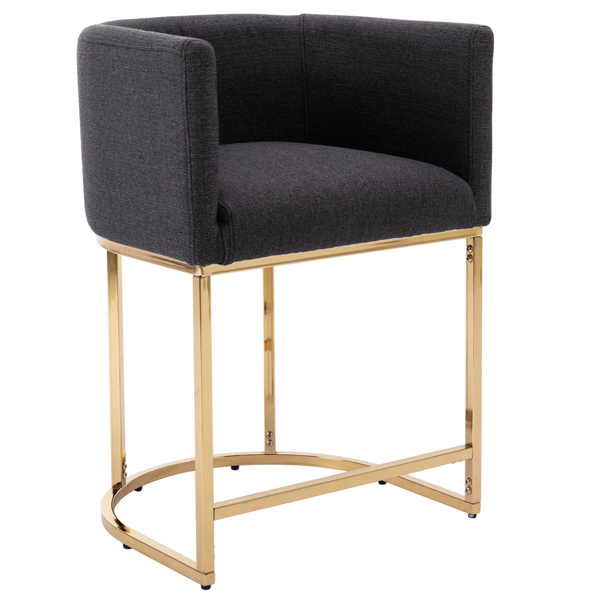 Modern Bar Stools Set of 1, 24" Linen Upholstered Counter Height Kitchen Island Stools Bar Chairs with Golden Metal Frame, Charcoal