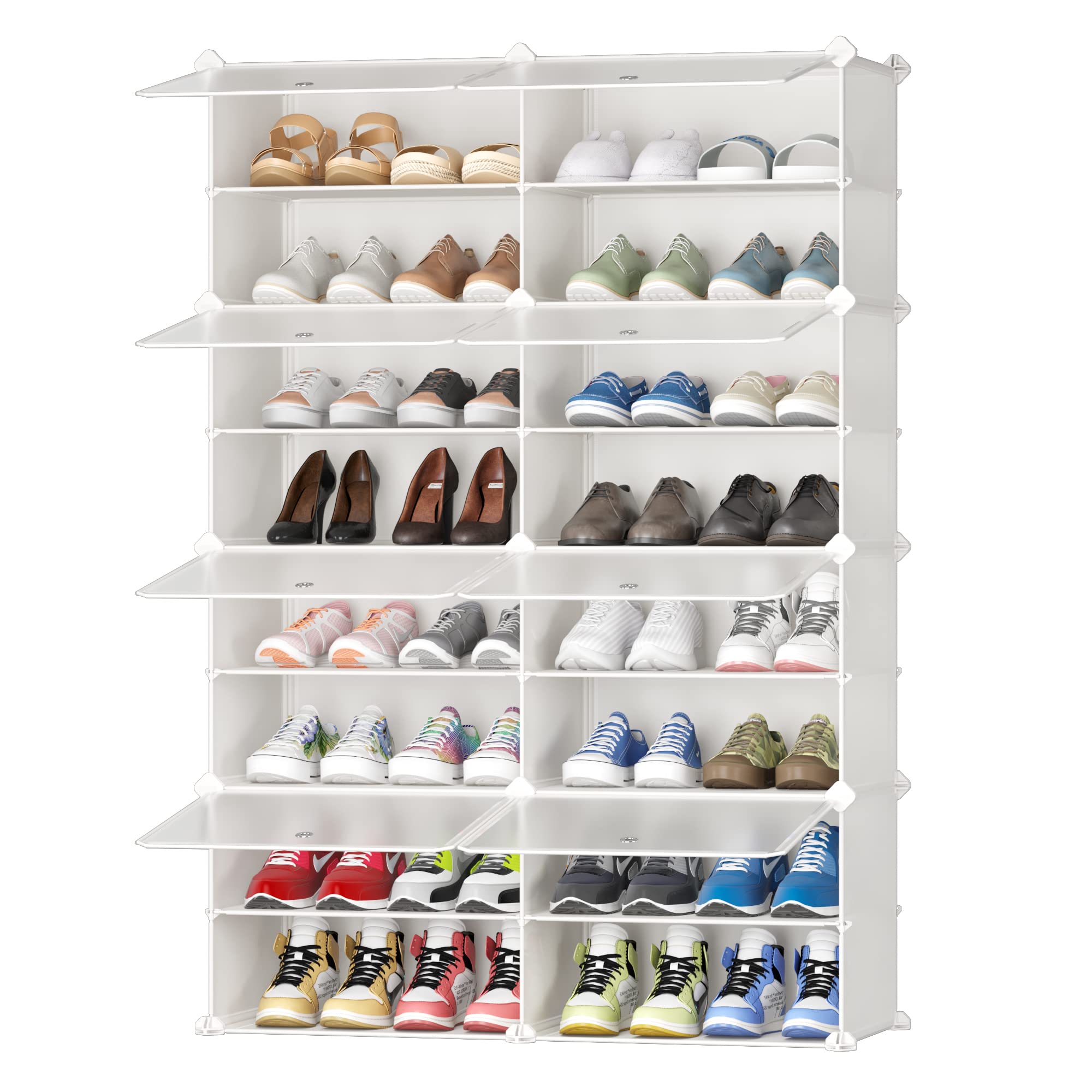 JOISCOPE Shoe Rack Portable Shoe Storage Cabinet Organiser Tower, Modular Cabinet Shelving for Space Saving, Shoe Shelves, Cupboard Hallway Bedroom Entryway for Shoes, Boots, Slippers (2 * 8-Tier)