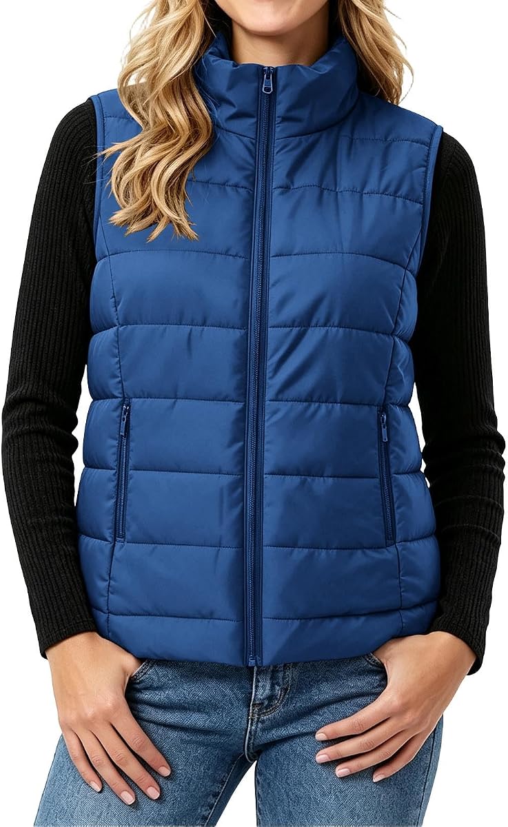 Chaleco acolchado para mujer, cuello alto, cremallera, ropa de abrigo de invierno