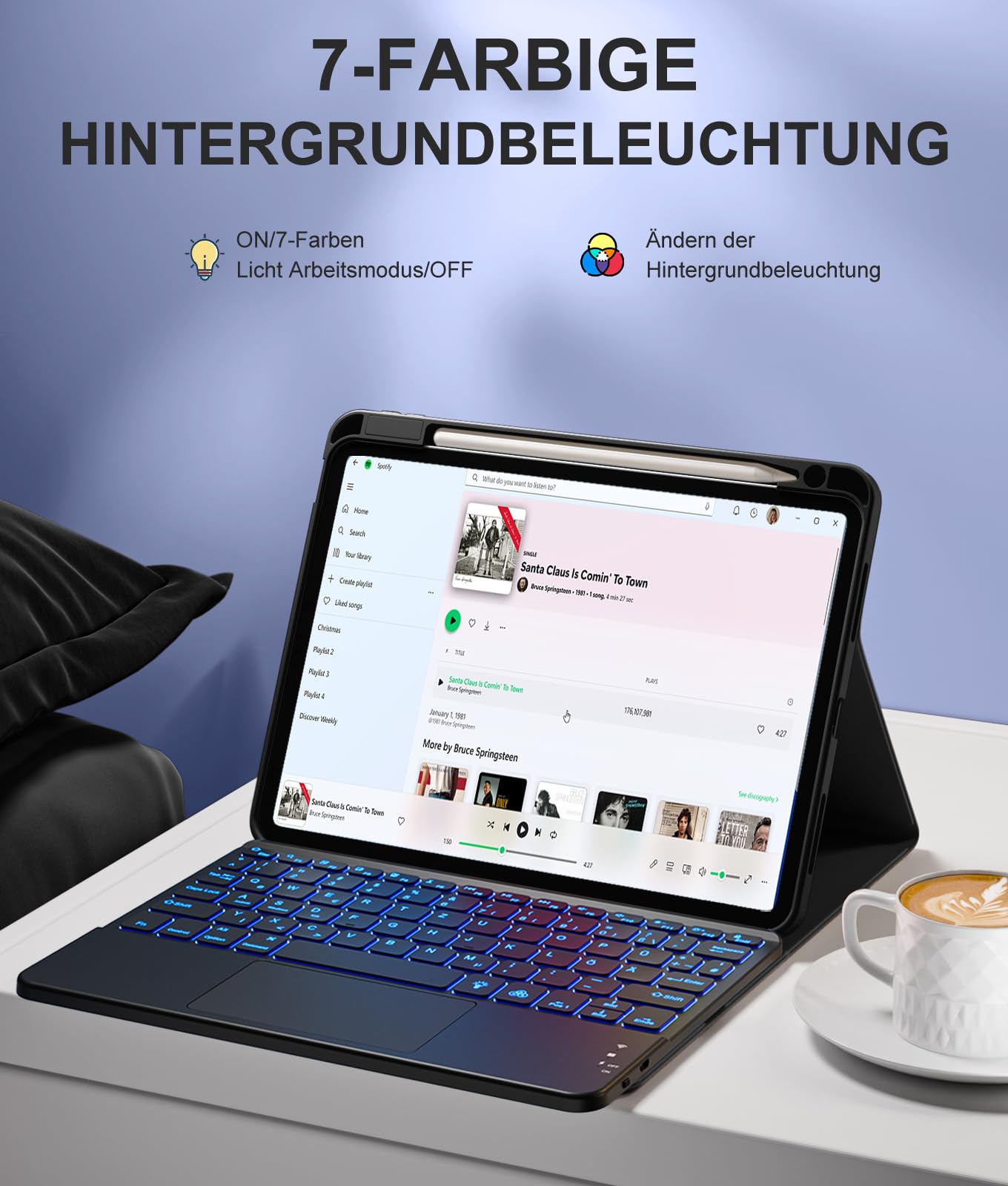 Vobafe Hülle mit Tastatur für iPad Air 11 Zoll M4 M3 M2 (2026/2025/2024), iPad Air 5. 4. Generation 2022/2020 10.9", Mutil-Touch Trackpad Beleuchtete Abnehmbare Keyboard, mit Stifthalter, Schwarz