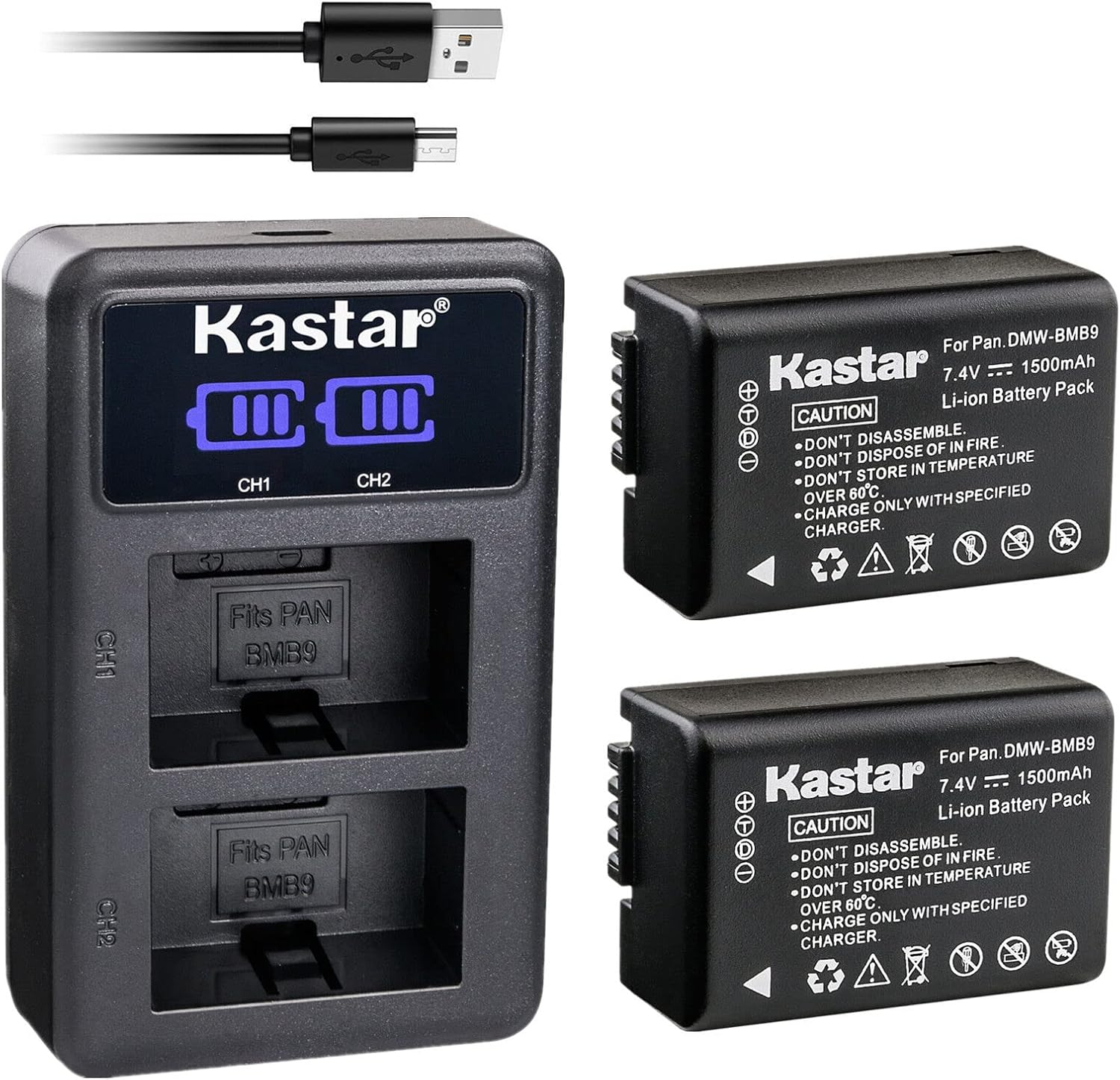 Kastar 1-Pack DMW-BMB9 Battery and LED2 USB Charger Compatible with Panasonic Lumix DC-FZ80, Lumix DC-FZ85, Lumix DMC-FZ40, Lumix DMC-FZ45, Lumix DMC-FZ47, Lumix DMC-FZ48 Camera