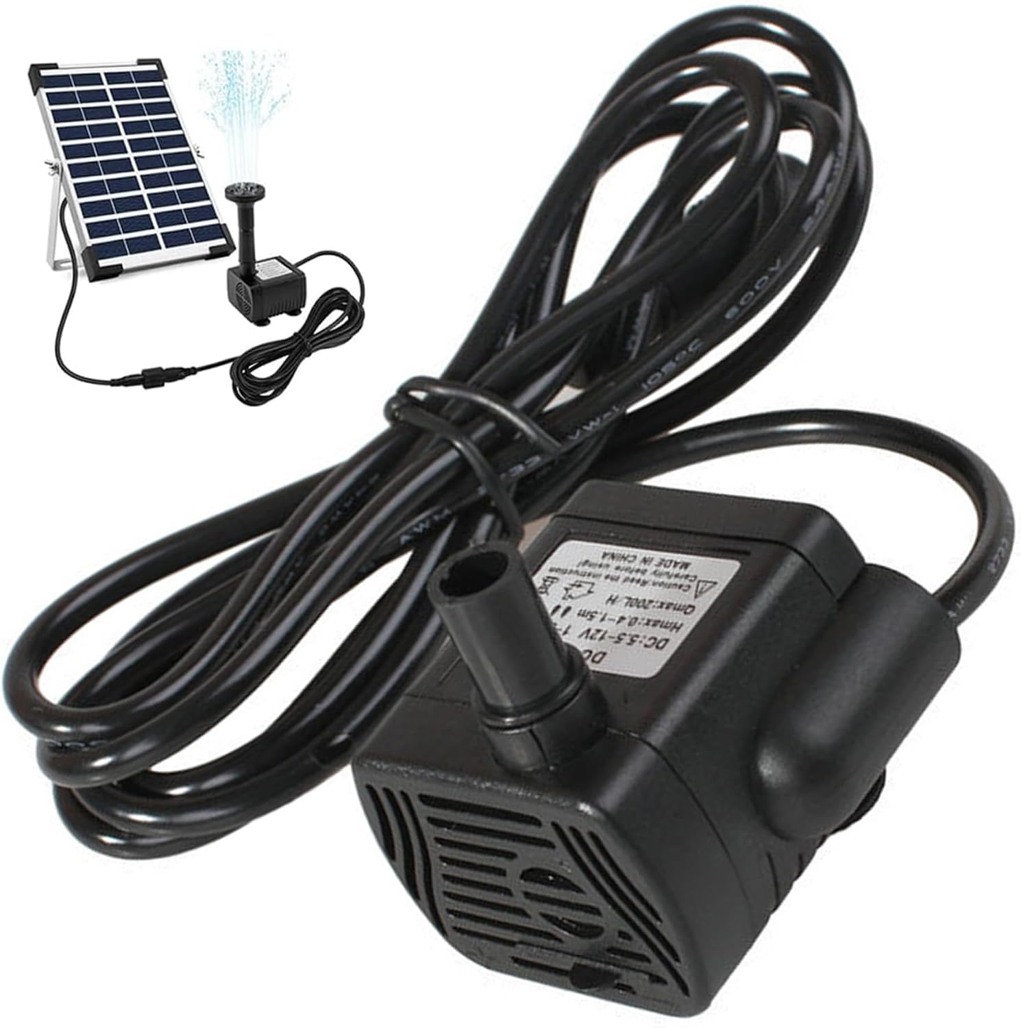 DC 5.5V-12V 3W Mini Solar Water Pump, 300L/H Quiet Waterproof Solar Fountain Pump, 4.9ft Spraying Distance for Aquarium, Garden Feature (No Panel)