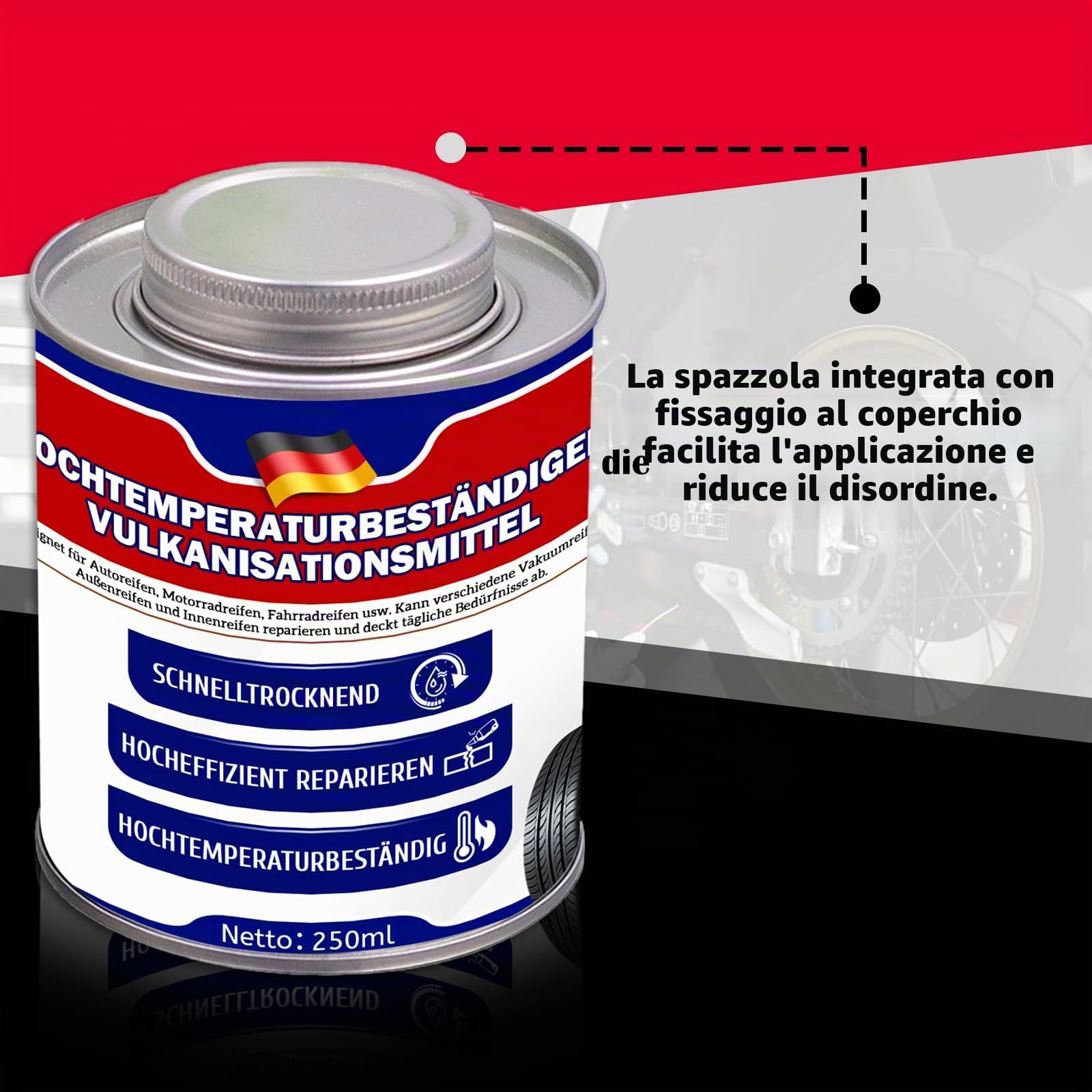 Liquido vulcanizzante da 250 ml, liquido di riparazione extra forte per camere d'aria di bicicletta, pneumatici per auto, pneumatici per moto e valvole in gomma, riparazione rapida dei