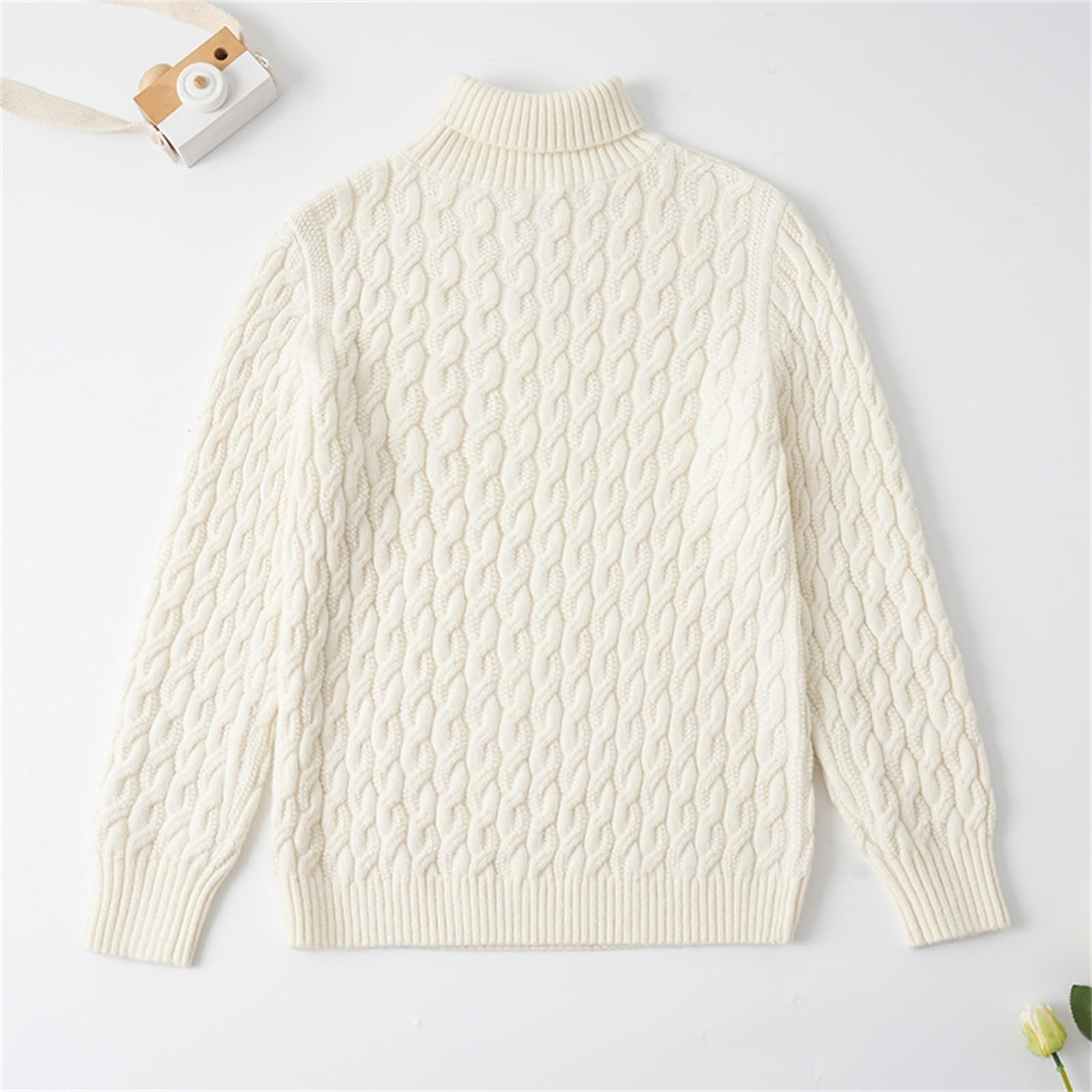 Jersey básico de invierno para niña, cuello alto, patrón trenzado, parte superior de punto