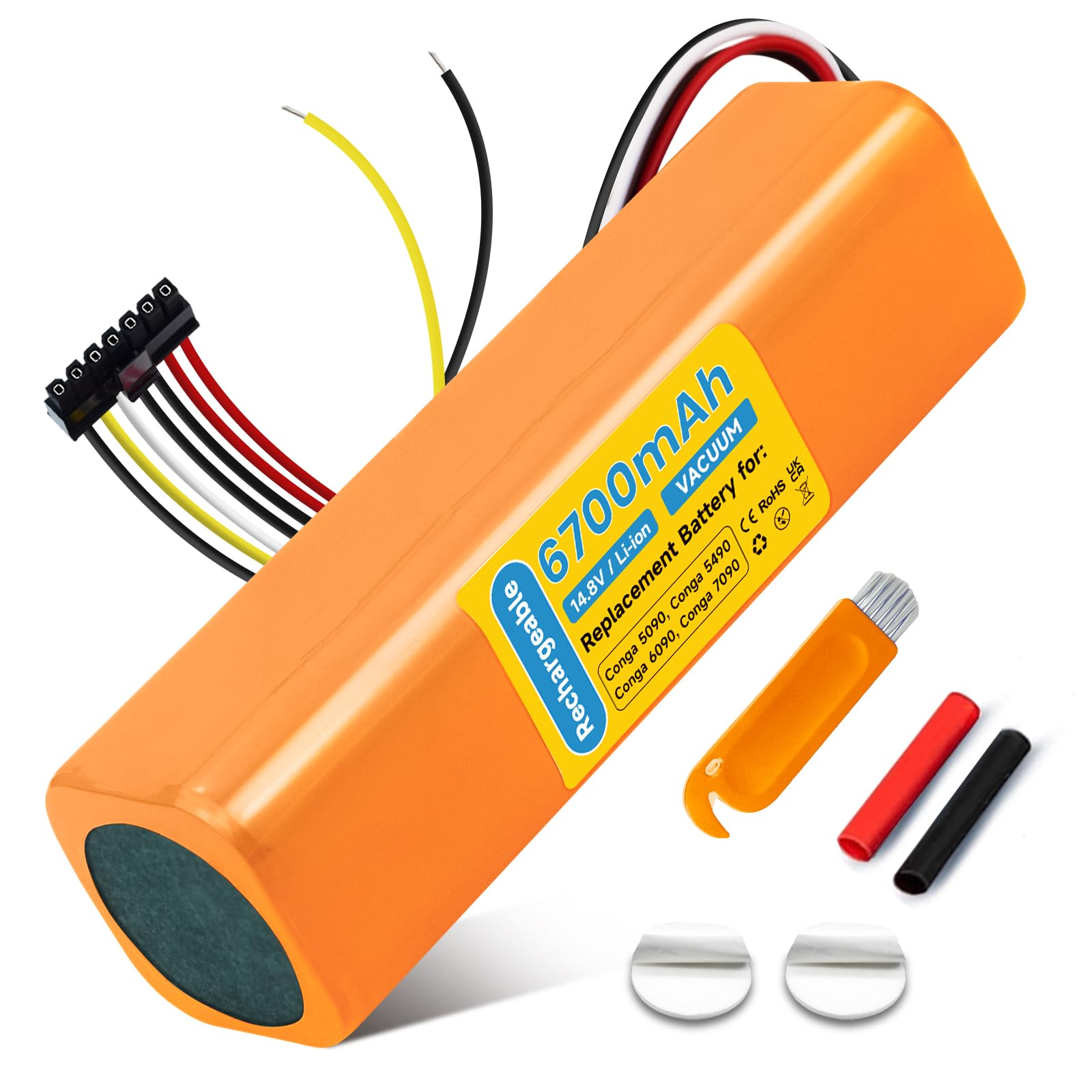 6700mAh/14.8 V Litio Batería de Repuesto para Cecotec Conga 5090 5490 6090 6490 7090 IA, Bateria Alta Capacidad Larga duración, facilitar el reemplazo