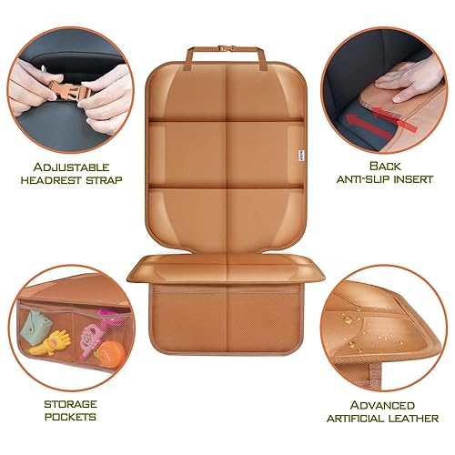 Miniatura 9 de Protector de asiento de automóvil para silla infantil, resistente al agua 600D, protege el asiento de las huellas del bebé, con respaldo 2 piezas