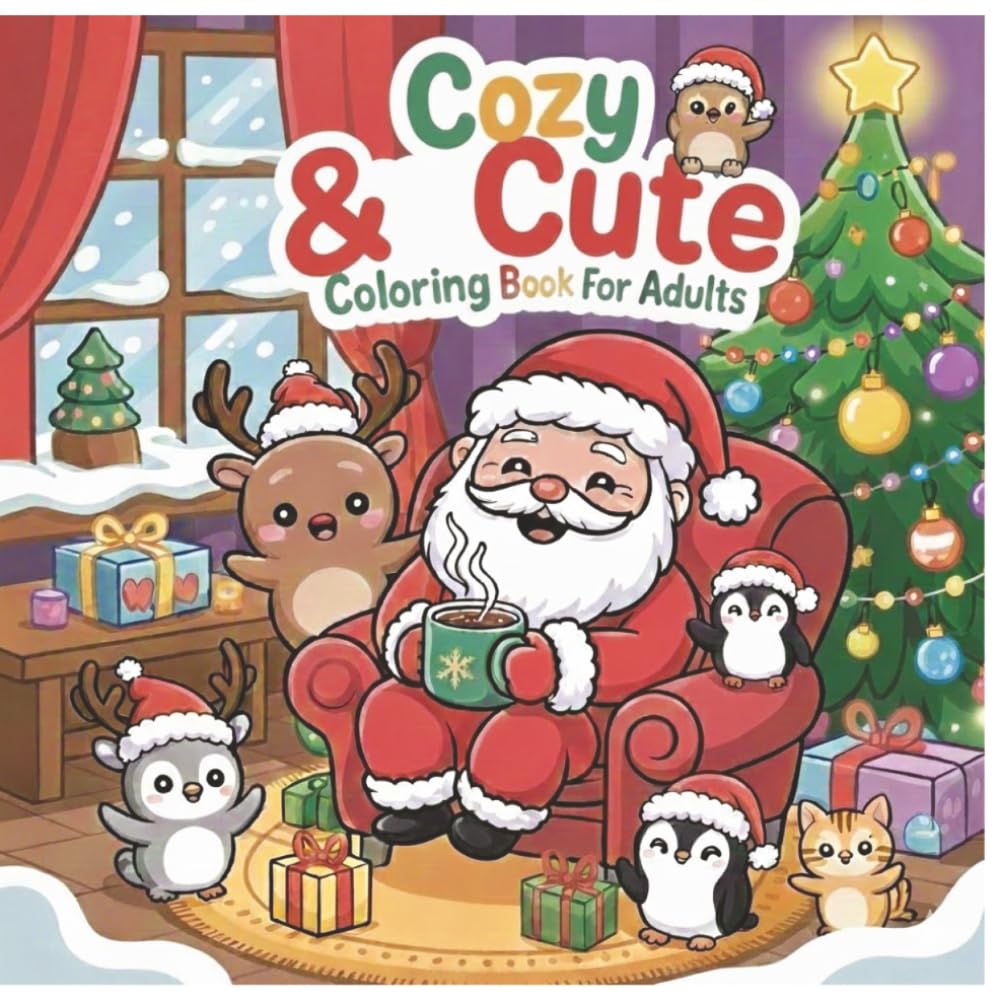 COZY & CUTE COLORING BOOK FOR ADULTS: A Stress-Relieving Coloring Journey with 50 Sweet Illustrations | Each Image to Color on its Own Page | Large, 8x8 Format