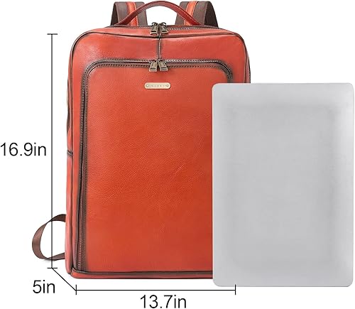 Miniatura 6 de CLUCI Mochila para computadora portátil de cuero genuino para mujer, 15.6 pulgadas, bolsa de viaje vintage, bolsa de negocios, 1-6 Rojo-marrón,
