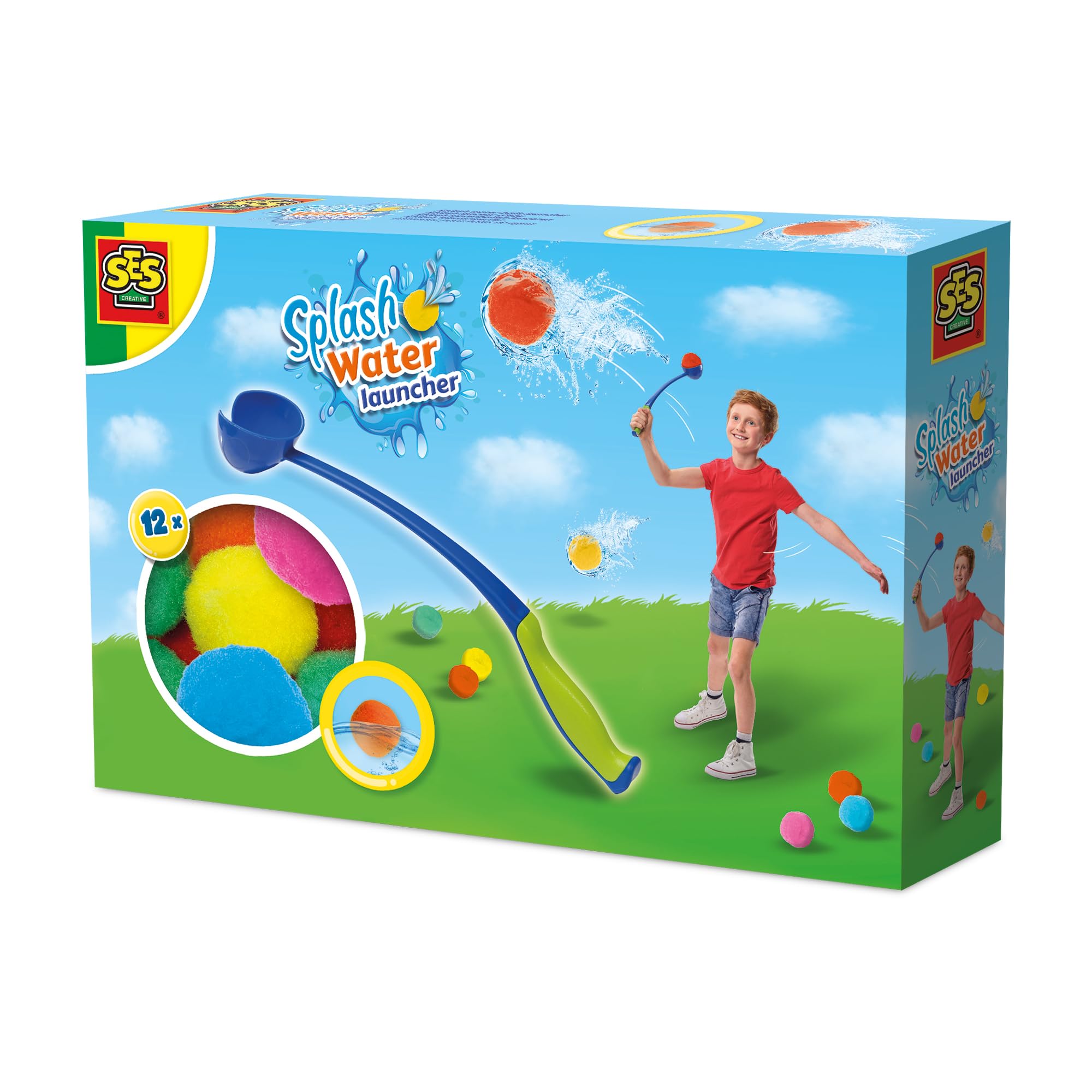 SES Creative 8710341023188 Splash Water Ball Launcher - Throw Reusable Water Balloons up to 25 Metres - Reusable - Water Toy