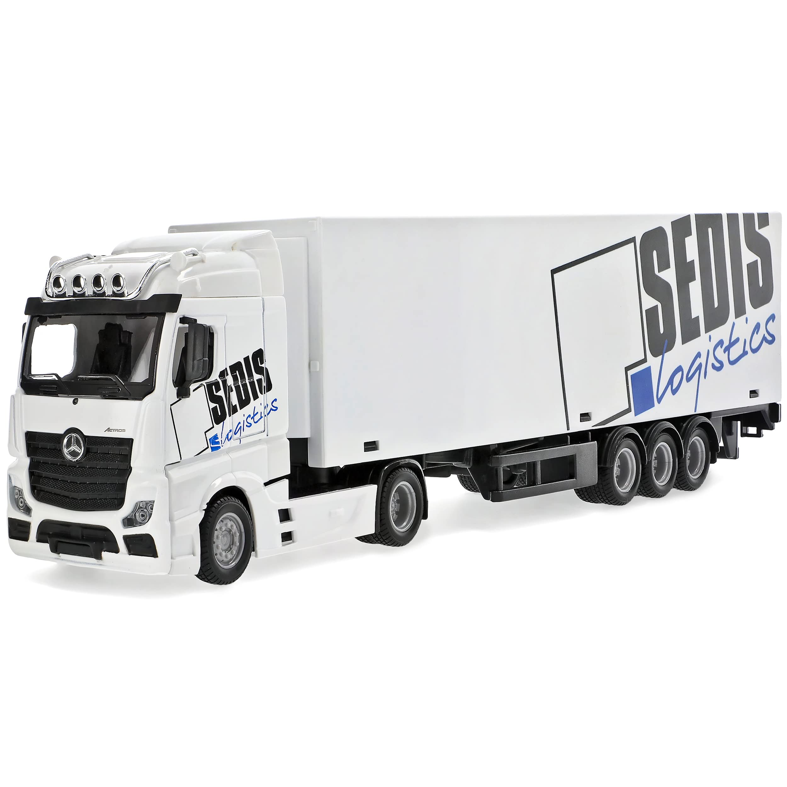 Generisch Mercedes-B Actros 2545 Weiss Sattelschlepper mit Gabelstapler 1/43 Burago Modell Auto