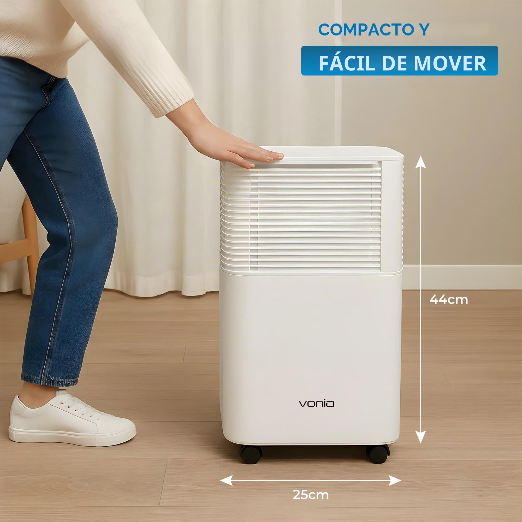 Vonia Deshumidificador 12L/Día - Deshumidificador Eléctrico Silencioso con Depósito 2,5L, Temporizador 24H | Deshumidificador Potente contra Humedad y Moho, para Dormitorio, Baño, Sótano y Hogar