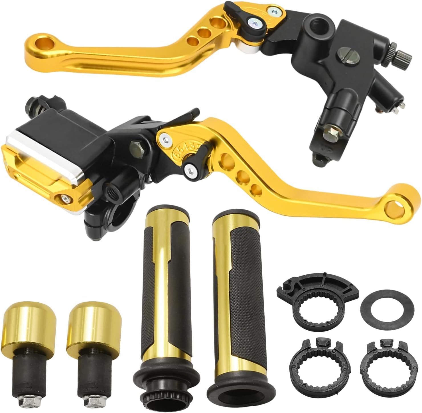 7/8" 22mm Universal Gold Motorcycle Handlebar, Brake Master Cylinder Clutch Lever Left and Right Set, Replacement for Harley, Replacement for Honda